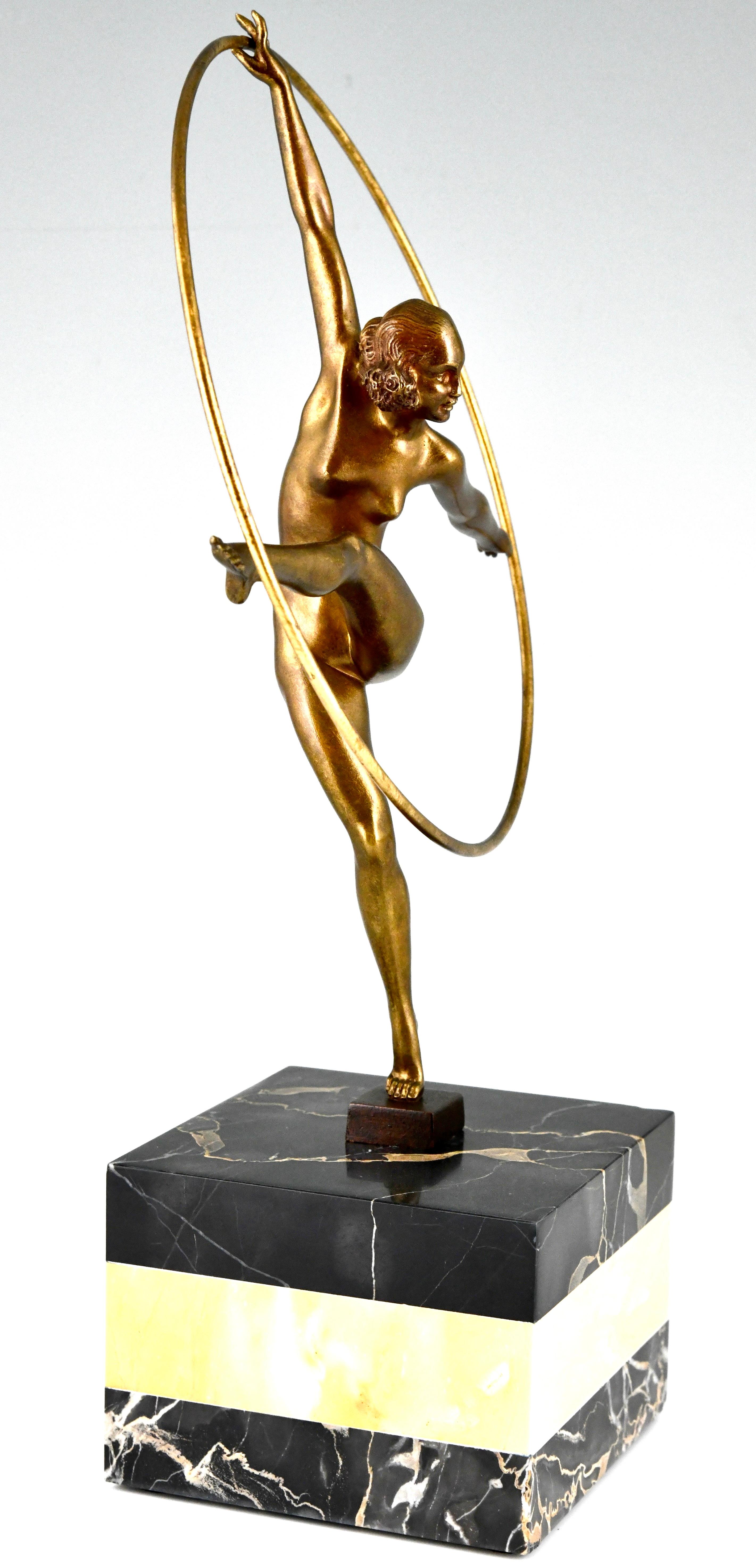 French Art Deco Bronze Sculpture Hoop Dancer by Georges Duvernet, France, 1930 For Sale