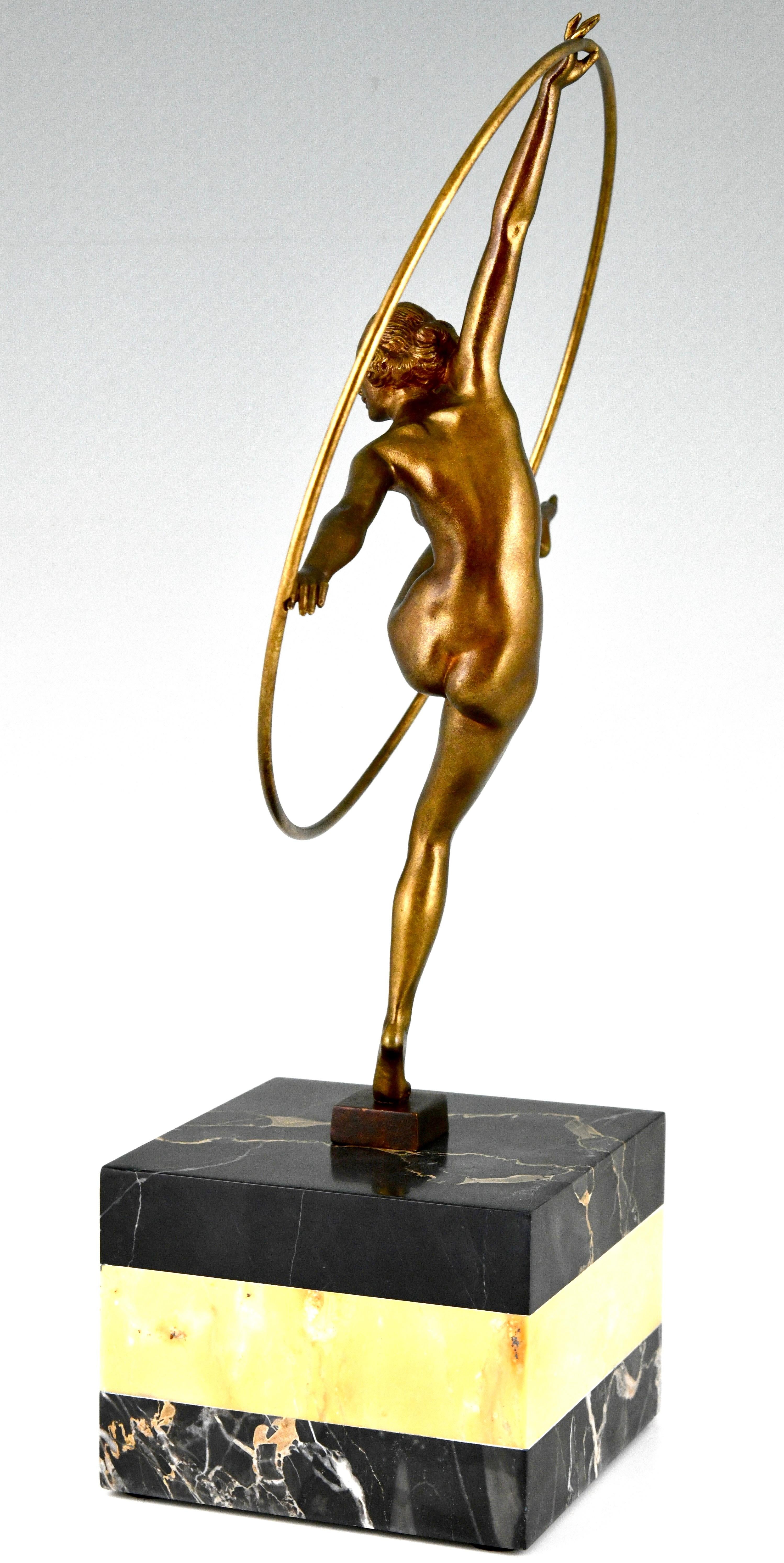 Mid-20th Century Art Deco Bronze Sculpture Hoop Dancer by Georges Duvernet, France, 1930
