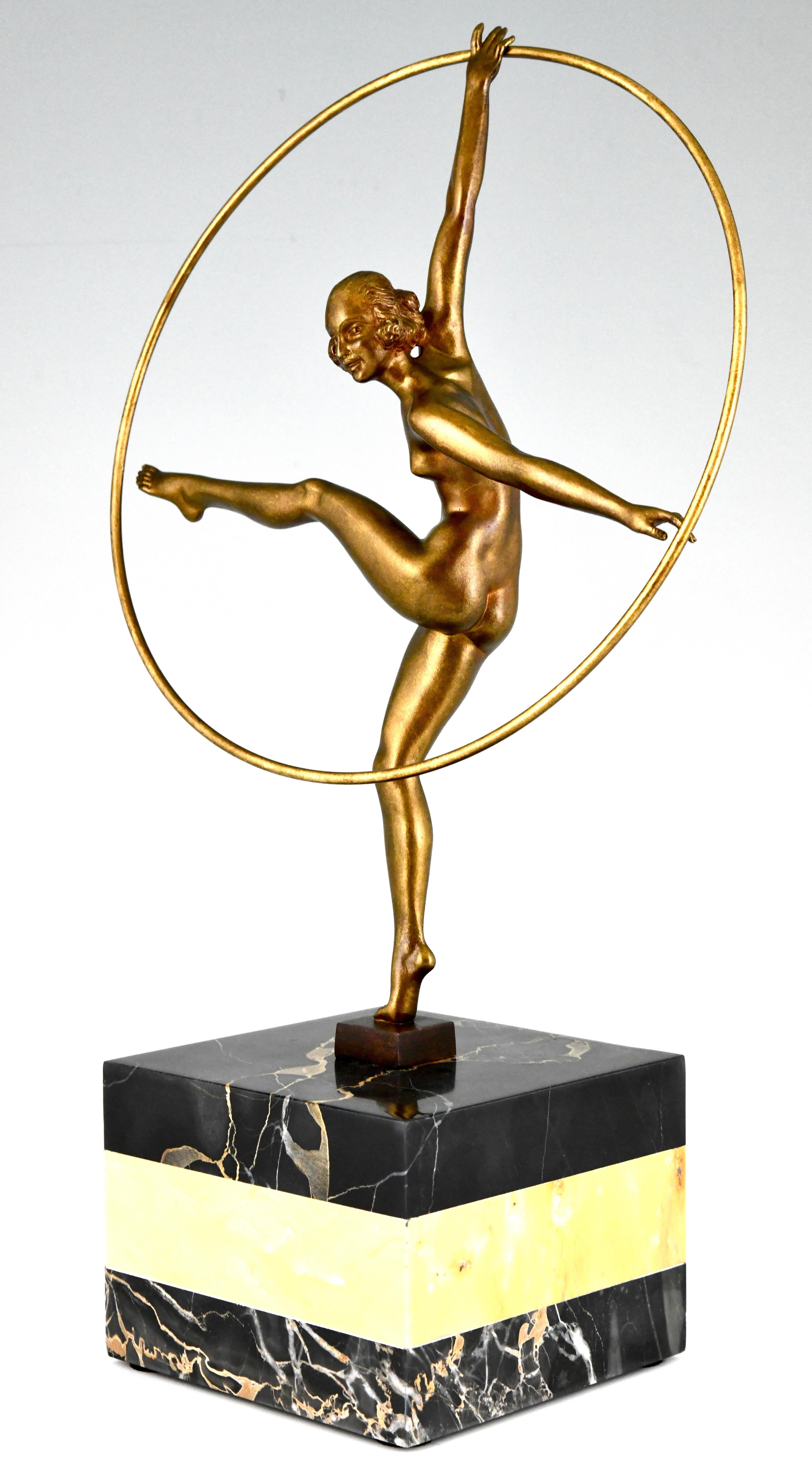 Art Deco Bronze Sculpture Hoop Dancer by Georges Duvernet, France, 1930 For Sale 1