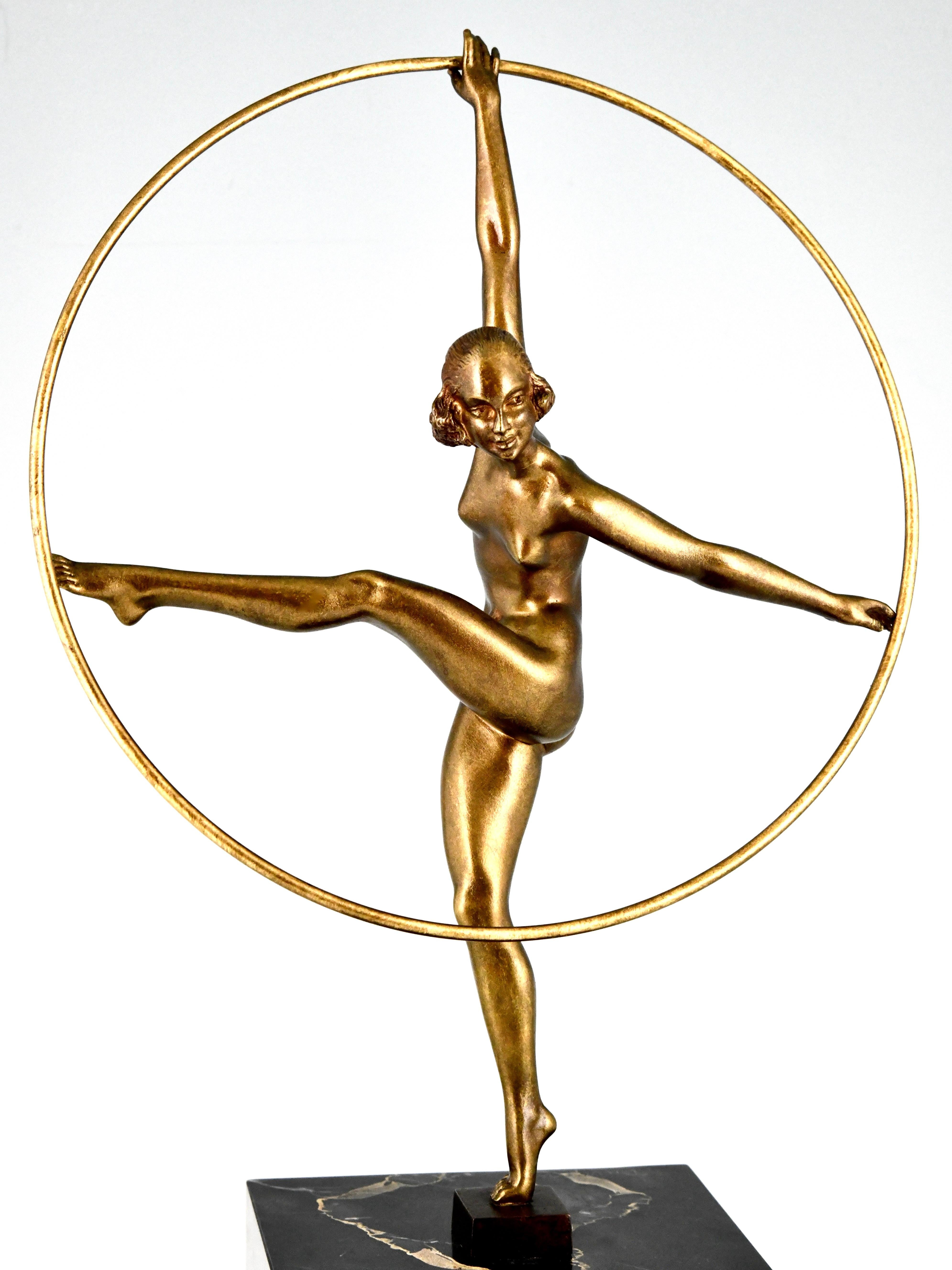 Art Deco Bronze Sculpture Hoop Dancer by Georges Duvernet, France, 1930 2