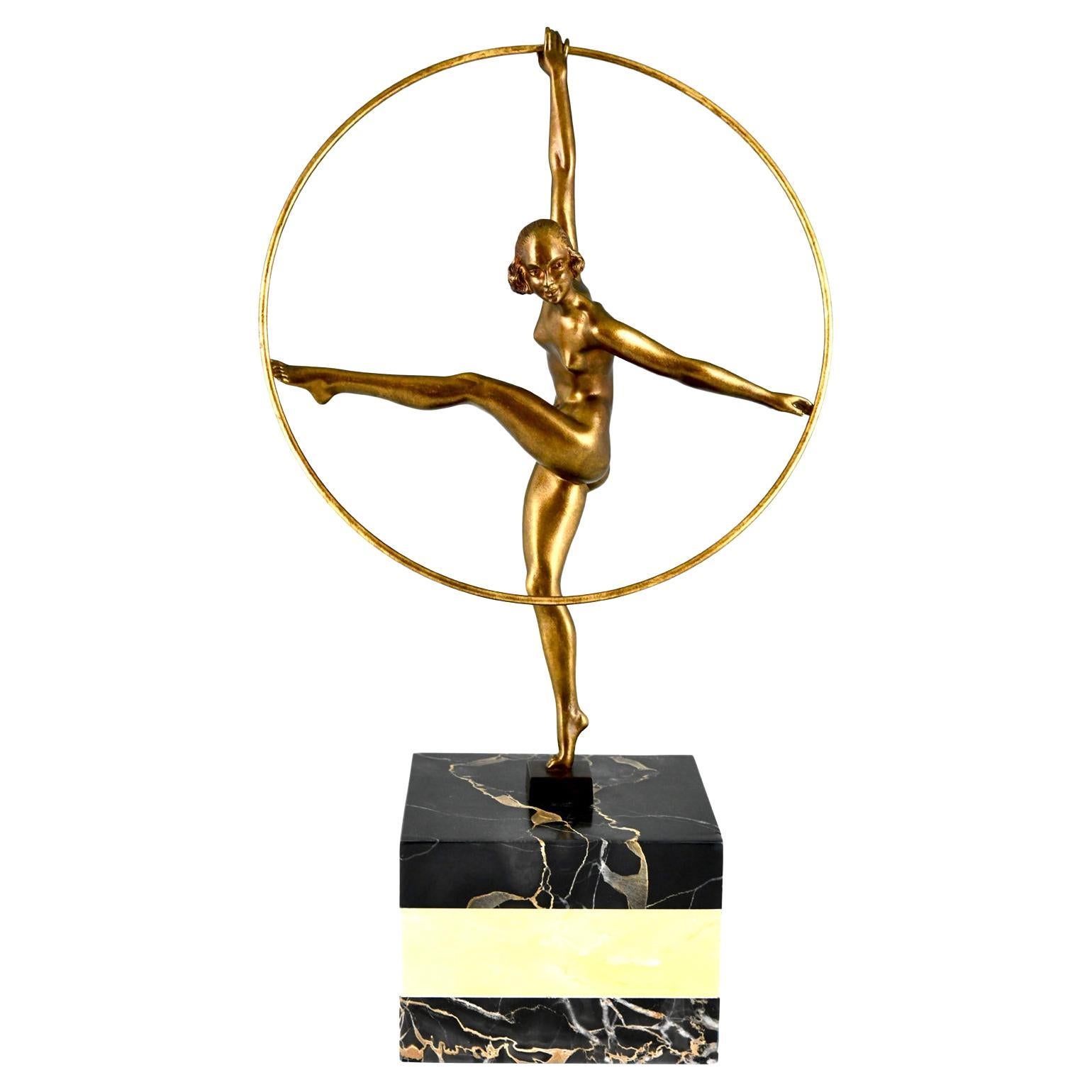 Art Deco Bronze Sculpture Hoop Dancer by Georges Duvernet, France, 1930 For Sale