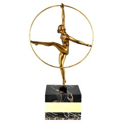 Art Deco Bronze Sculpture Hoop Dancer by Georges Duvernet, France, 1930