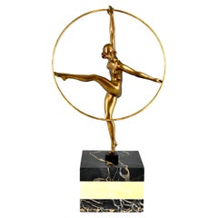 Vintage Art Deco Bronze Sculpture Hoop Dancer by Georges Duvernet, France, 1930