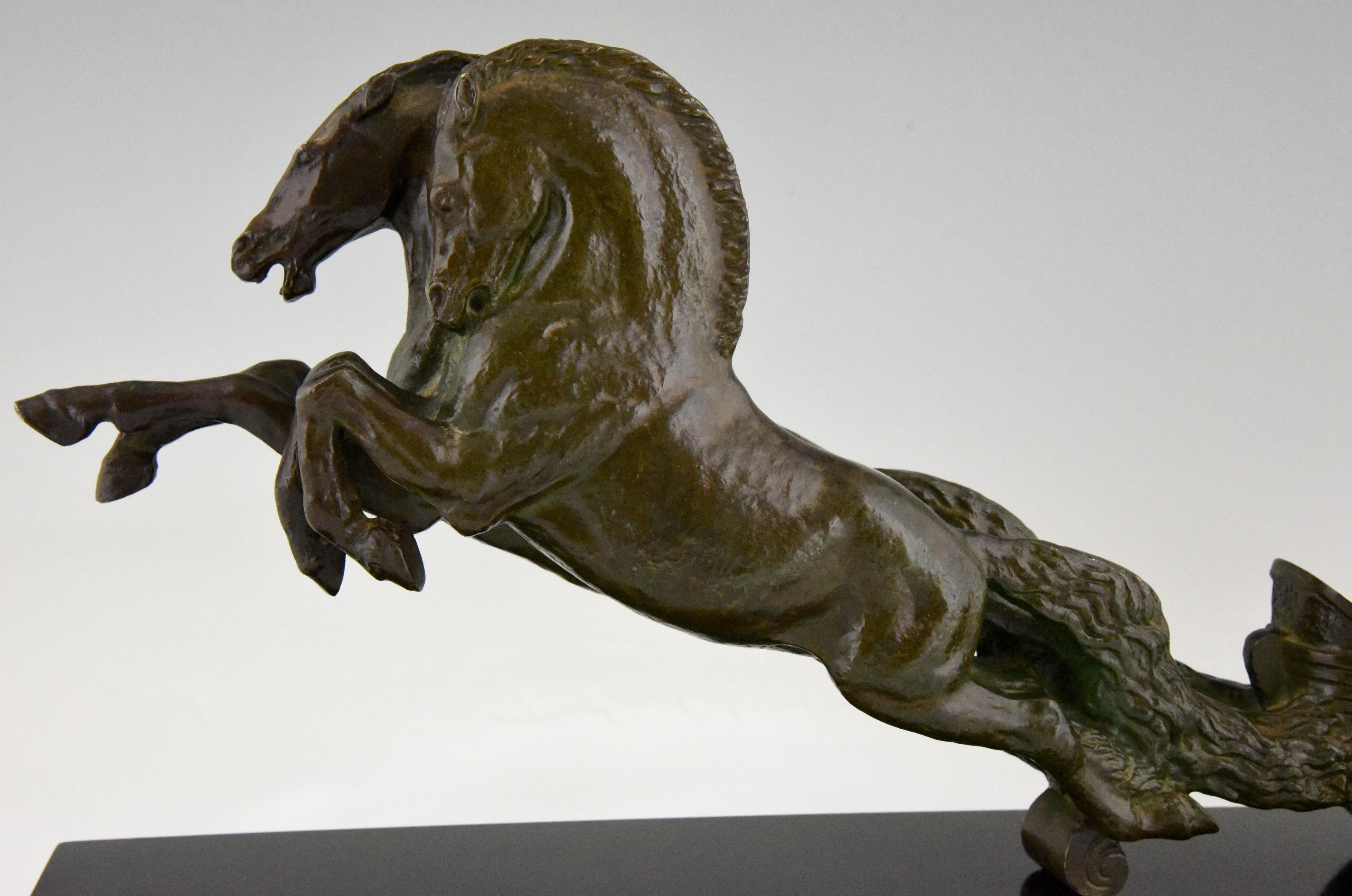 20th Century Art Deco Bronze Sculpture Horse and Carriage Jean Charles Ruchot France 1930