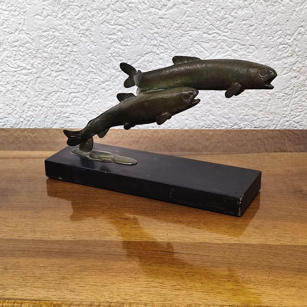 French Art Deco Bronze Sculpture Jumping Trouts by André Vincent Becquerel For Sale