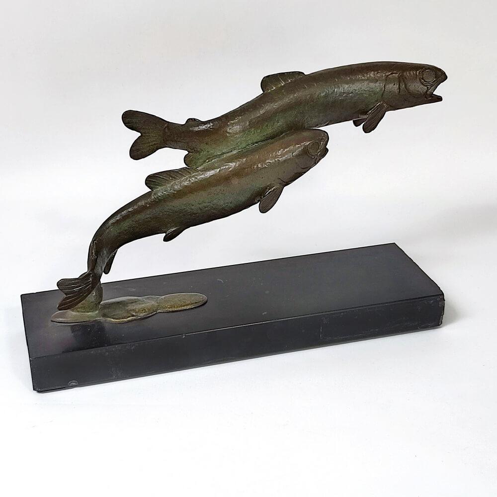Art Deco Bronze Sculpture Jumping Trouts by André Vincent Becquerel In Good Condition For Sale In Bochum, NRW