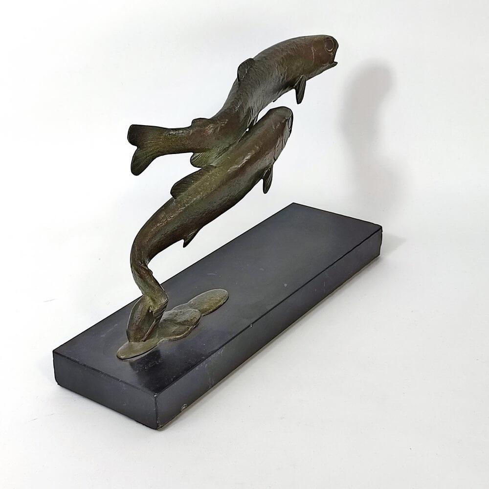 Mid-20th Century Art Deco Bronze Sculpture Jumping Trouts by André Vincent Becquerel For Sale