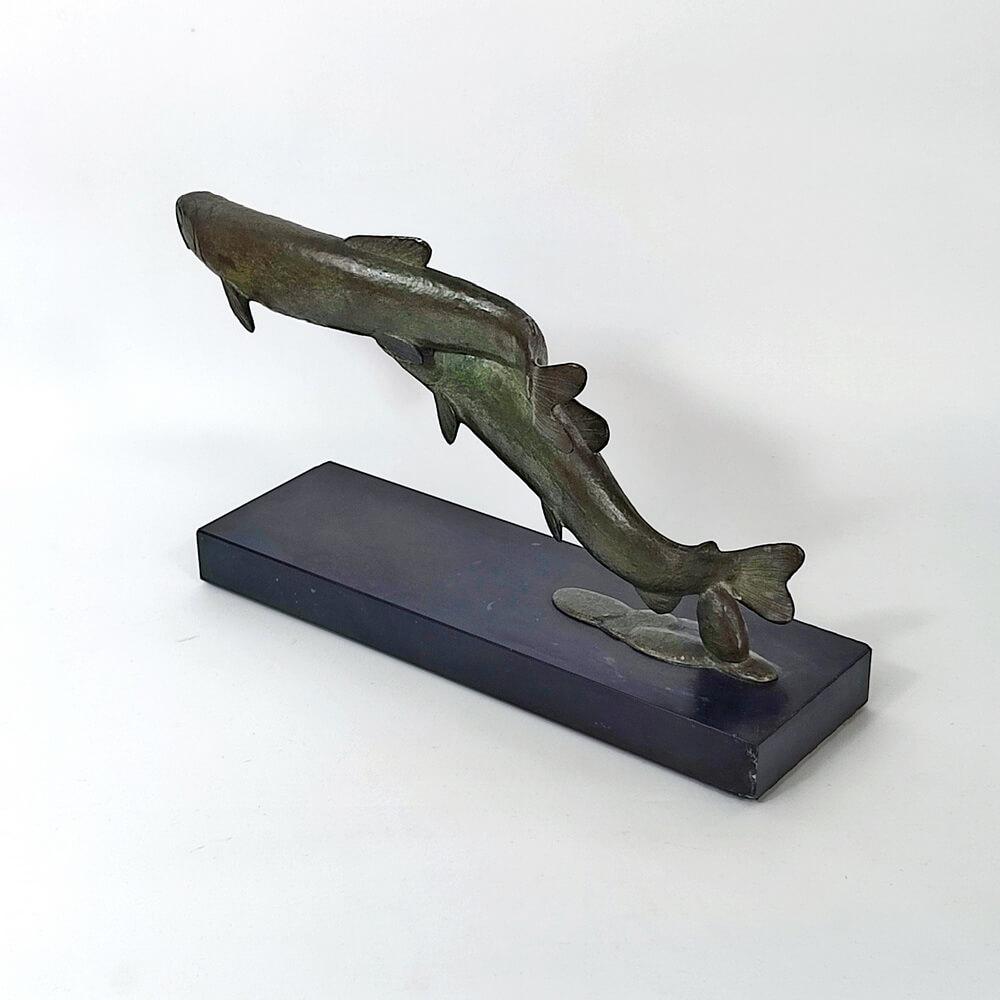 Art Deco Bronze Sculpture Jumping Trouts by André Vincent Becquerel For Sale 1