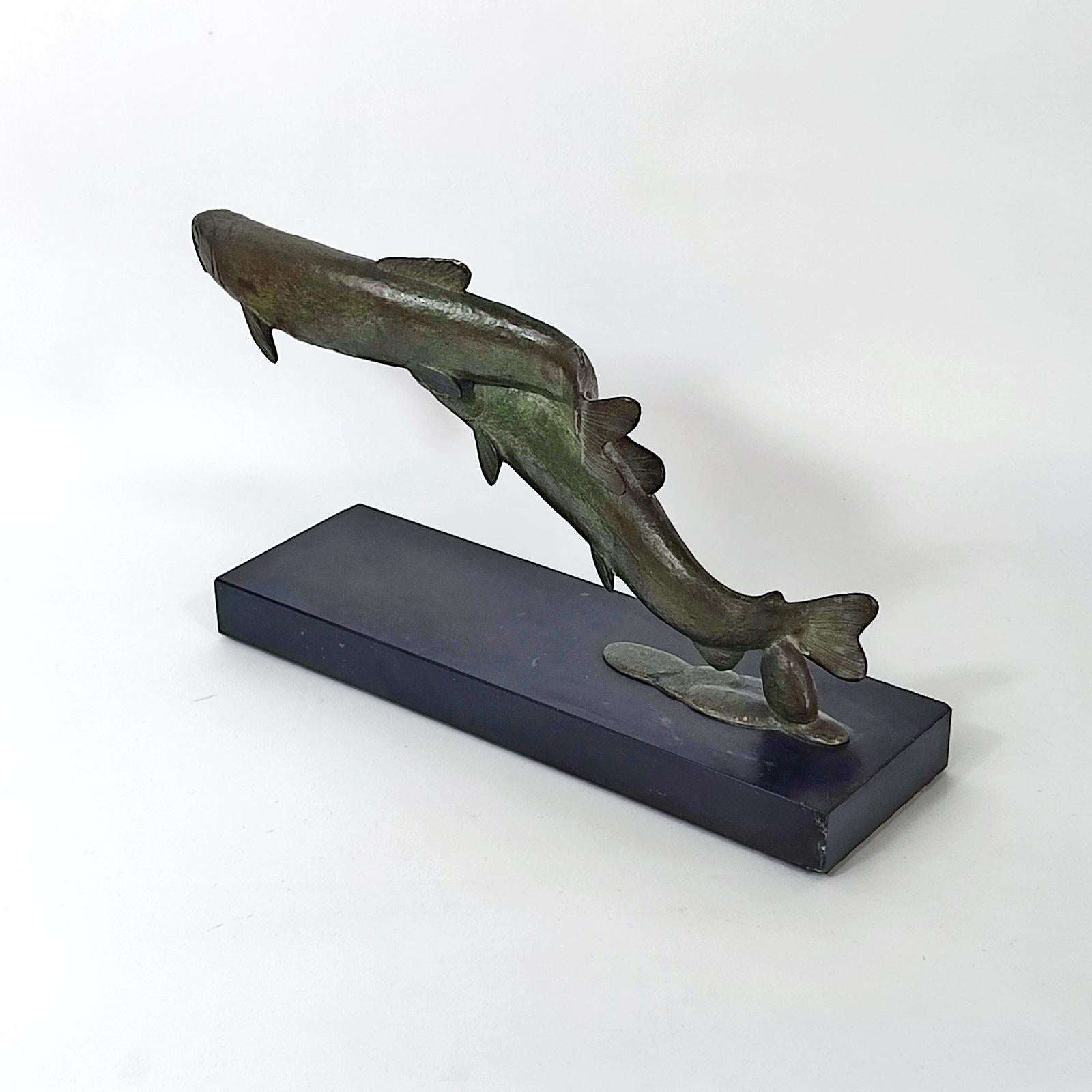Art Deco Bronzeskulptur Springende Forellen von André Vincent Becquerel im Zustand „Gut“ im Angebot in Bochum, NRW