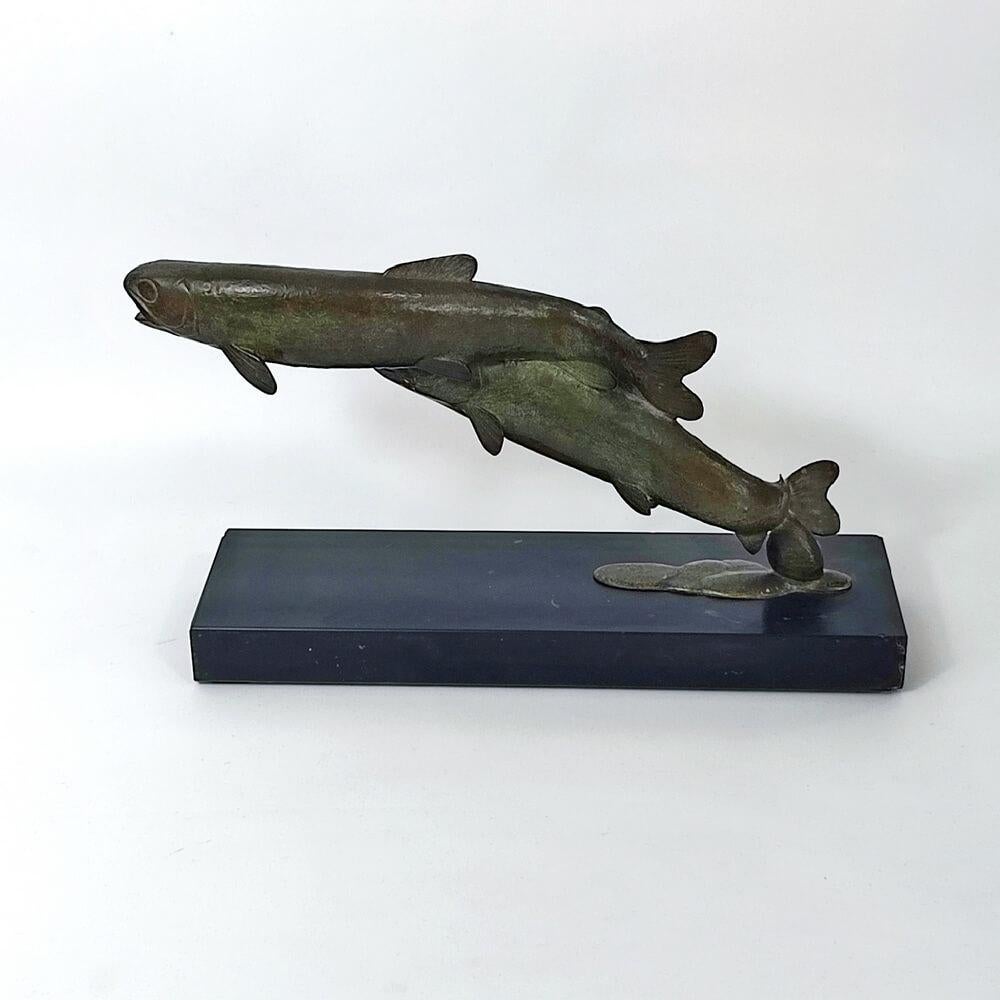 Art Deco Bronze Sculpture Jumping Trouts by André Vincent Becquerel For Sale 2