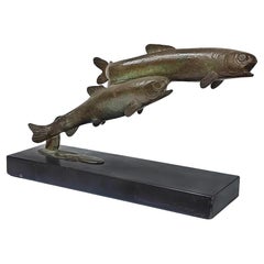 Art Deco Bronze Sculpture Jumping Trouts by André Vincent Becquerel