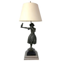 Art Deco Bronze Sculpture Lady with Parrot, Now as a Lamp