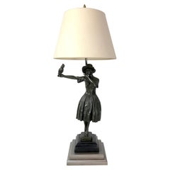 Vintage Art Deco Bronze Sculpture Lady with Parrot, Now as a Lamp