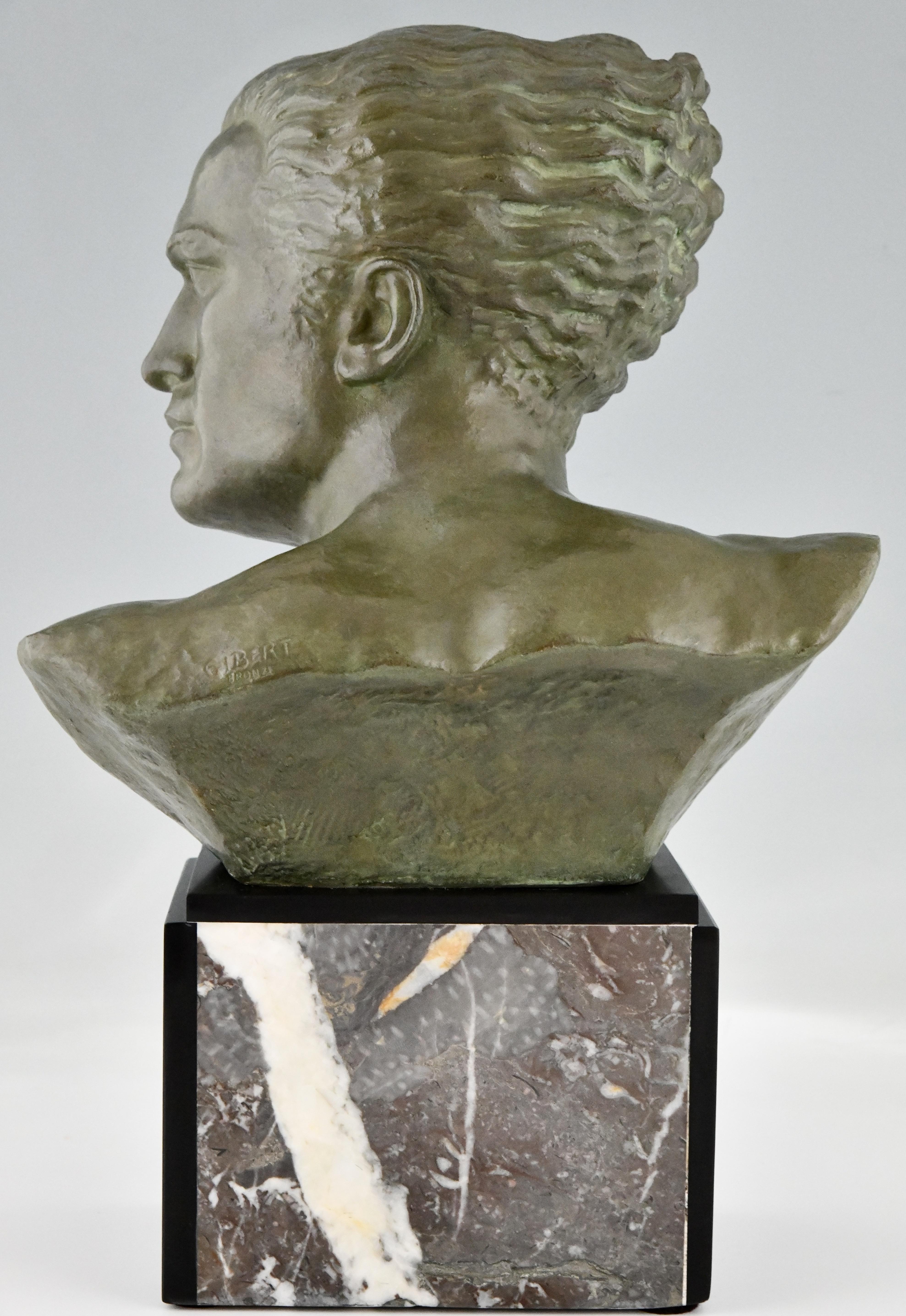 Early 20th Century Art Deco Bronze Sculpture Male Bust Aviator Jean Mermoz by Alfred Gilbert, 1925