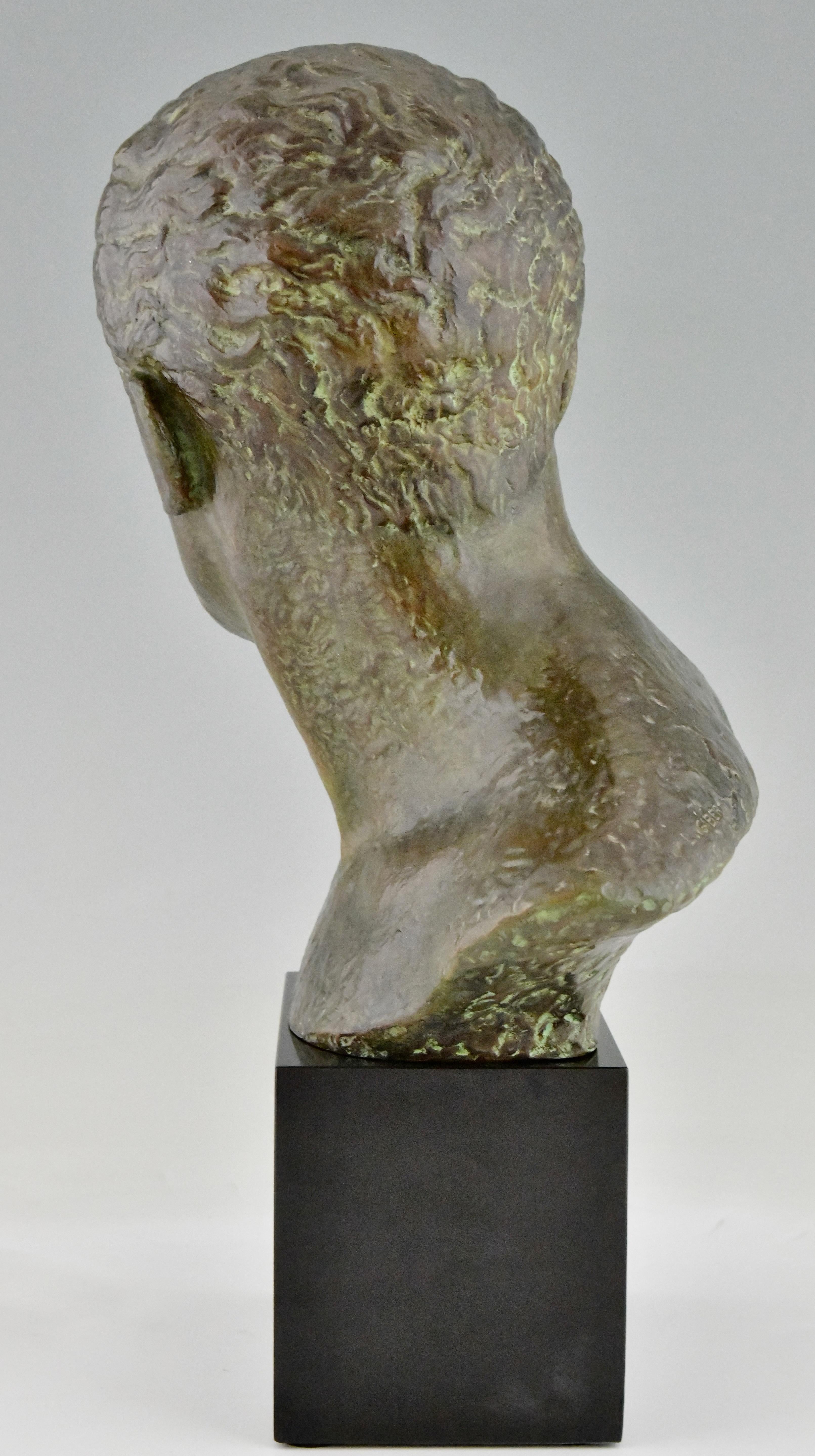 Art Deco bronze sculpture male bust aviator Jean Mermoz by Lucien Gibert.  1