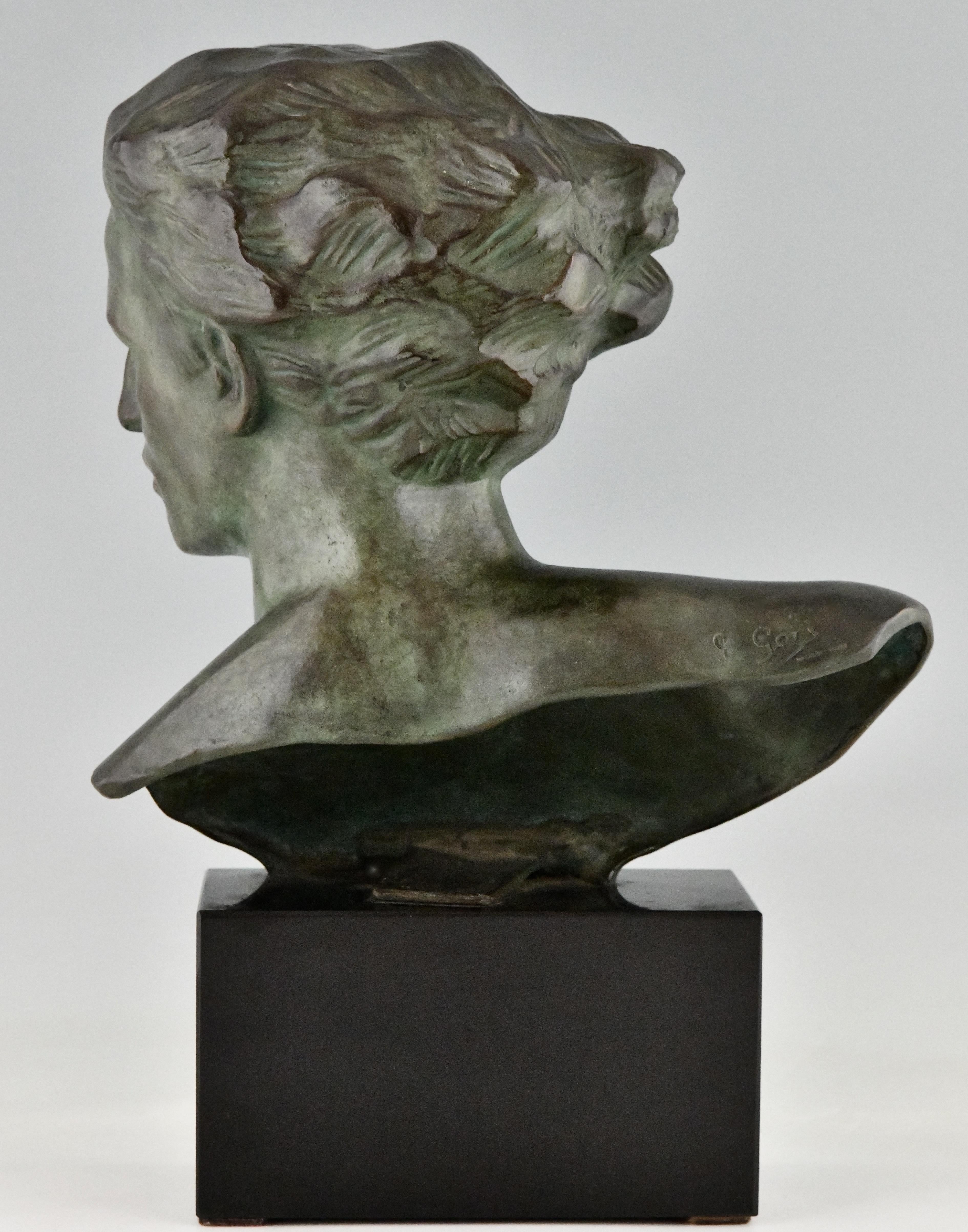 Mid-20th Century Art Deco Bronze Sculpture Male Bust of the Aviator Jean Mermoz by G. Gori, 1930