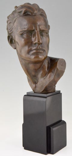 Art Deco Bronze Sculpture Male Bust Ugo Cipriani France 1930