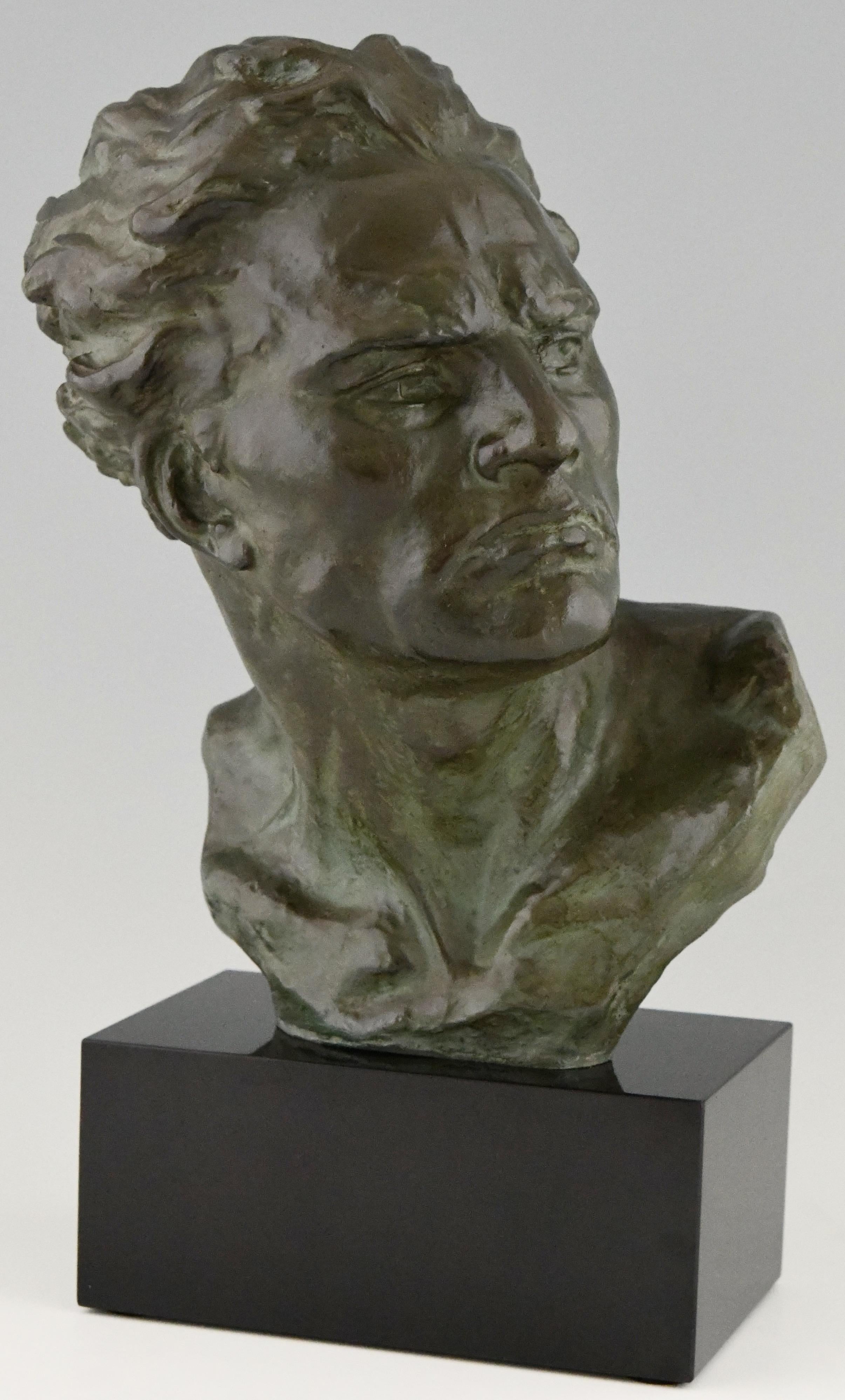 French Art Deco Bronze Sculpture Male Bust Ugo Cipriani, France, 1930