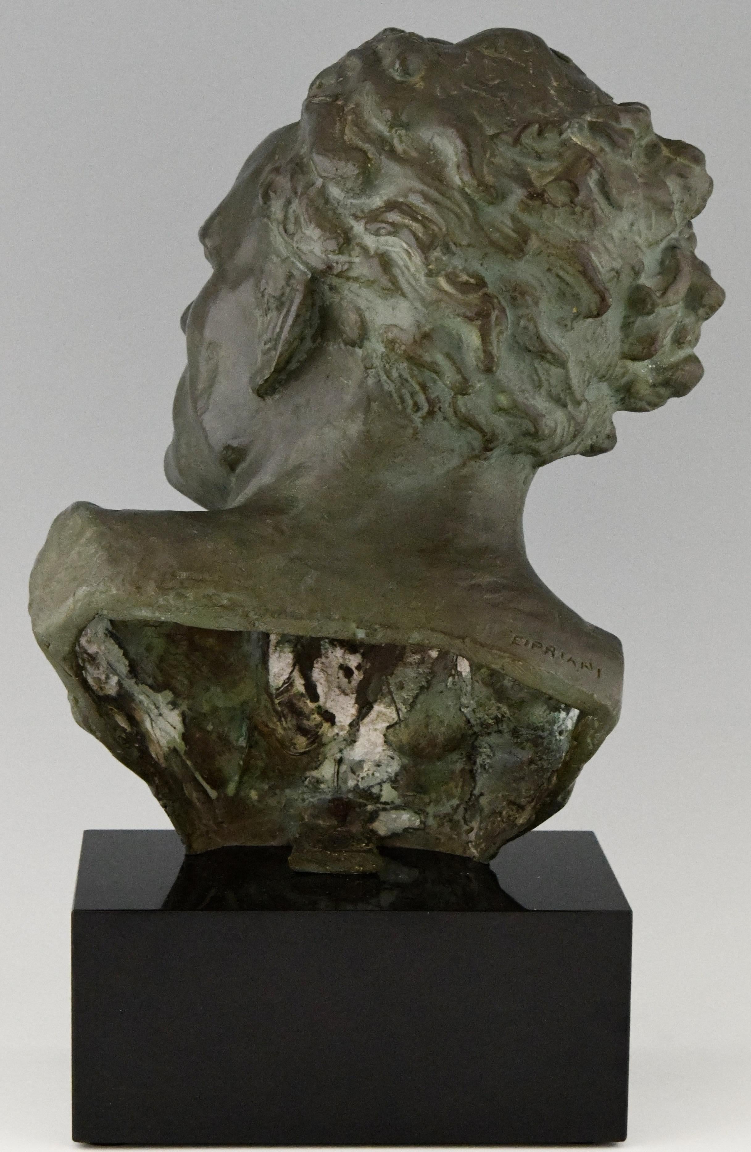 20th Century Art Deco Bronze Sculpture Male Bust Ugo Cipriani, France, 1930