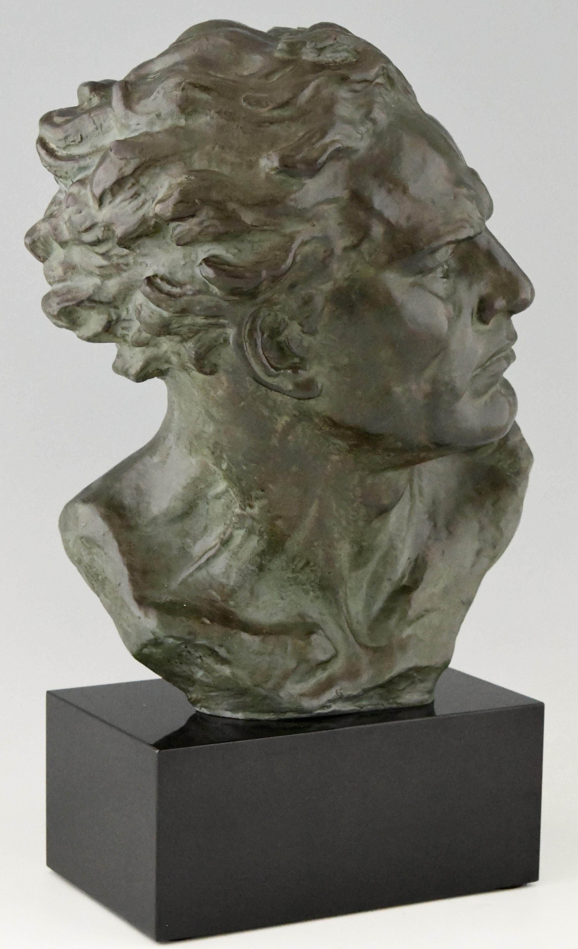 Art Deco Bronze Sculpture Male Bust Ugo Cipriani, France, 1930 1