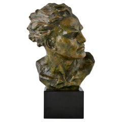 Art Deco Bronze Sculpture Buste d'homme Ugo Cipriani sur socle en marne France 1930
