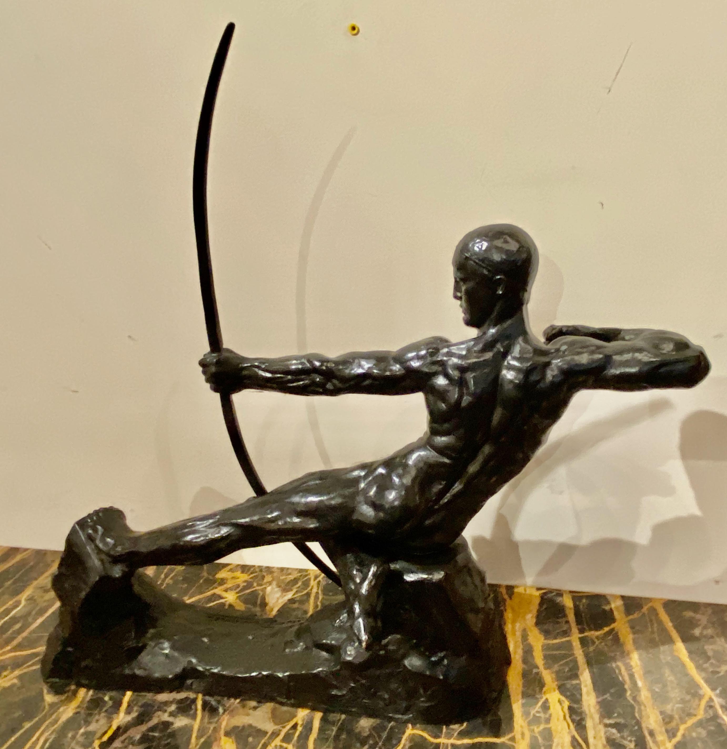 Art Deco Bronze Sculpture Male Nude Archer Hercules Victor Demanet, 1925 5