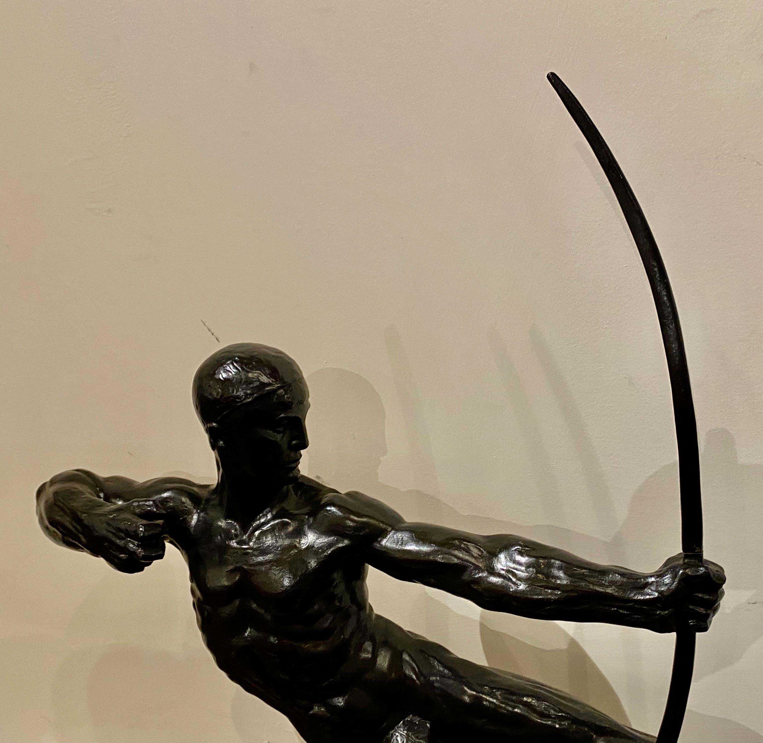 Art Deco bronze sculpture male nude archer ‘Hercules’ by Victor Demanet 1925. Superior quality bronze with wonderful dark black patina. A dynamic male figure representing strength and power. The title of this work is’ Hercules’ signed by Victor