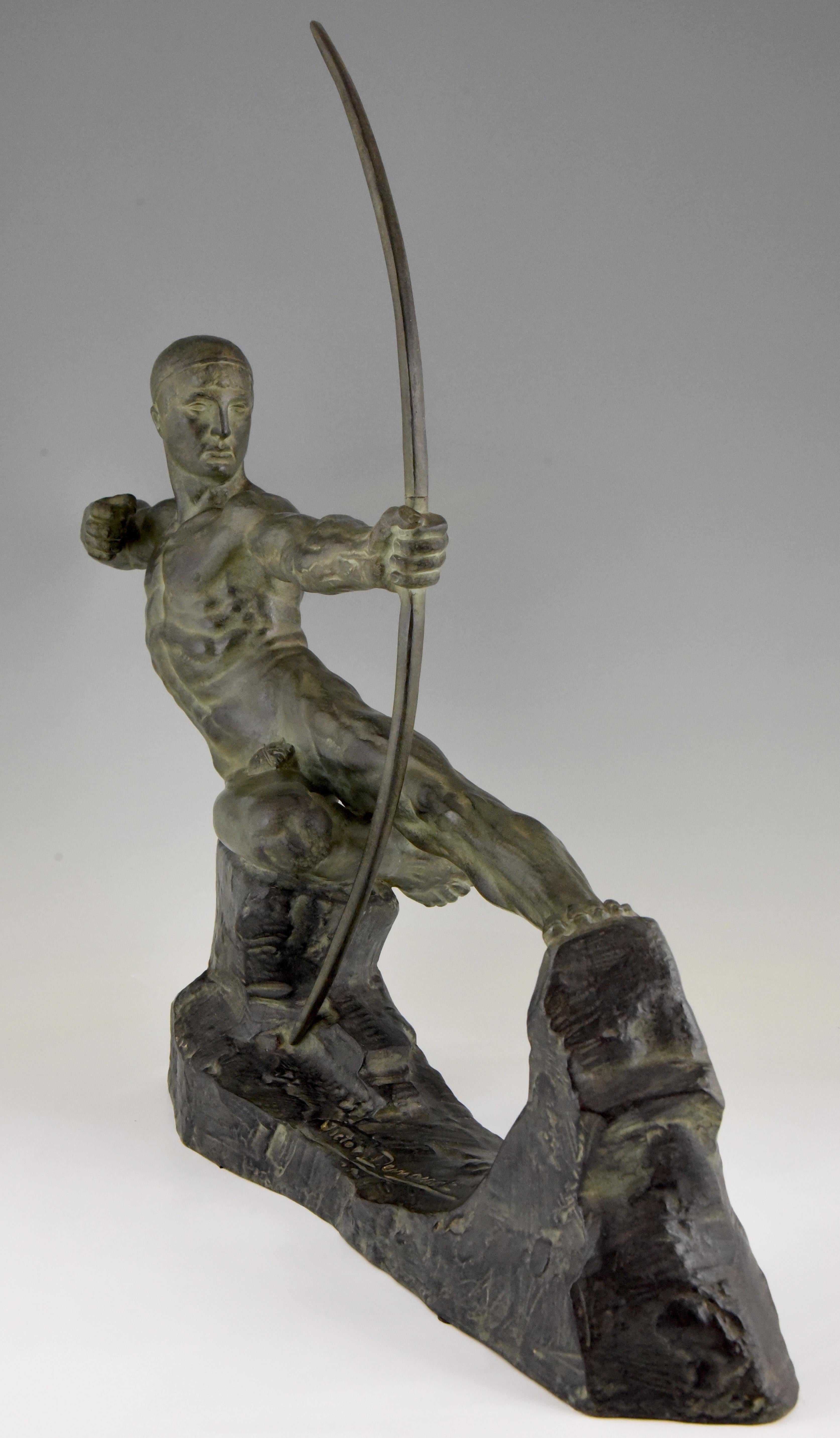Art Deco Bronze Skulptur Männlicher Akt Archer Hercules Victor Demanet 1925 (Art déco)