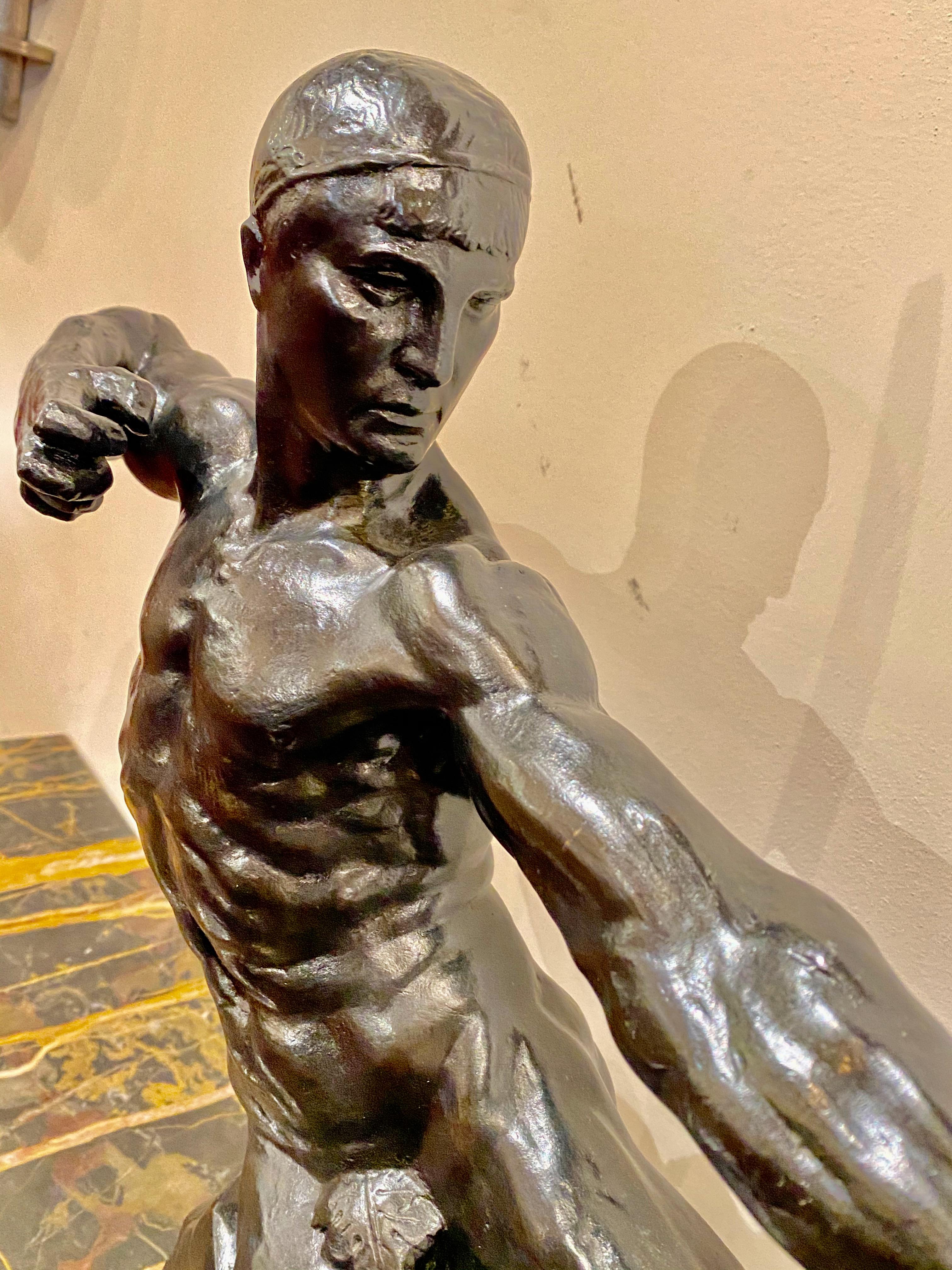Art-Déco-Bronze-Skulptur männlicher nackter Bogenschütze Herkules Victor Demanet, 1925 (Belgisch)