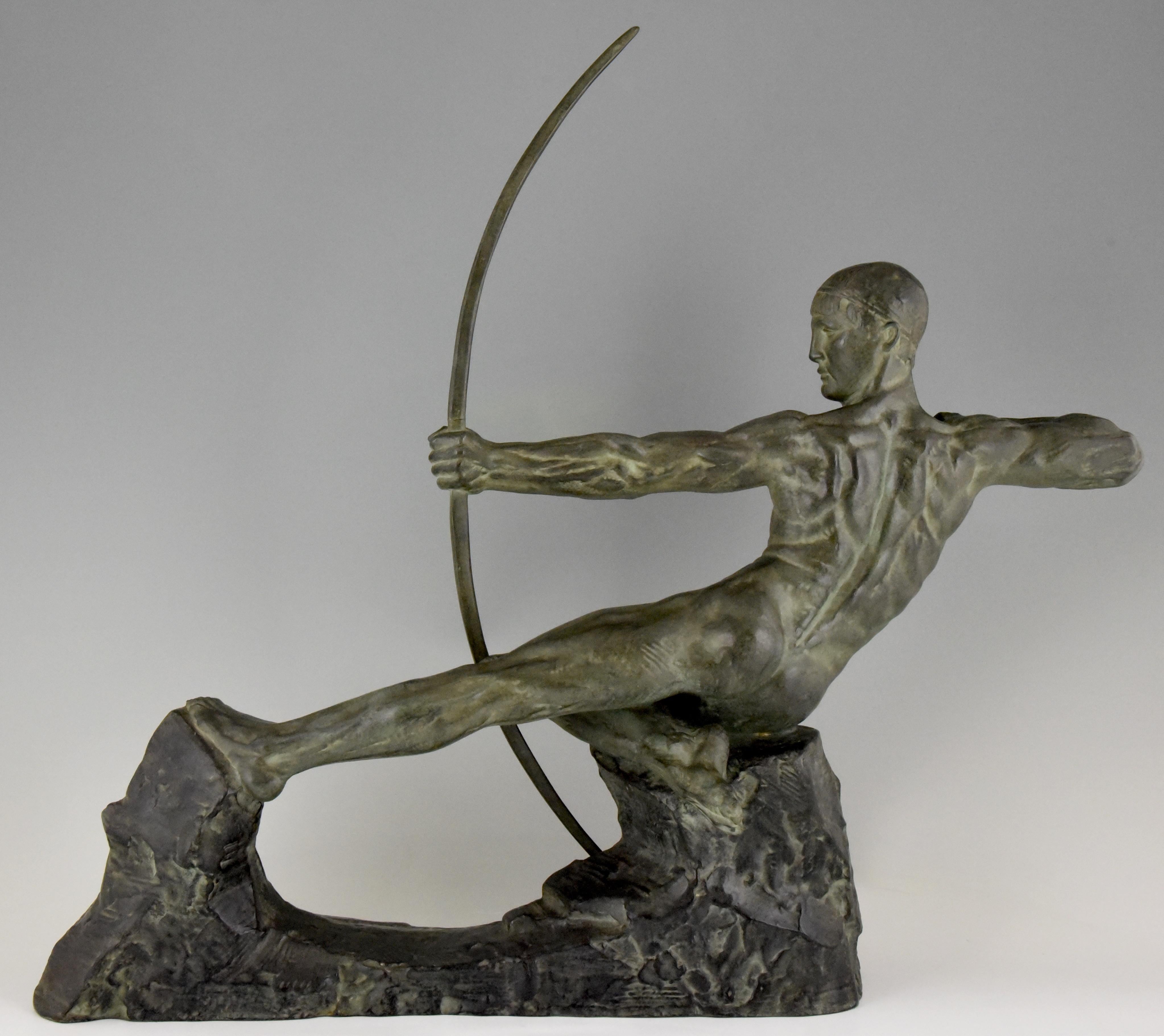 Art Deco Bronze Sculpture Male Nude Archer Hercules Victor Demanet 1925 In Good Condition In Antwerp, BE