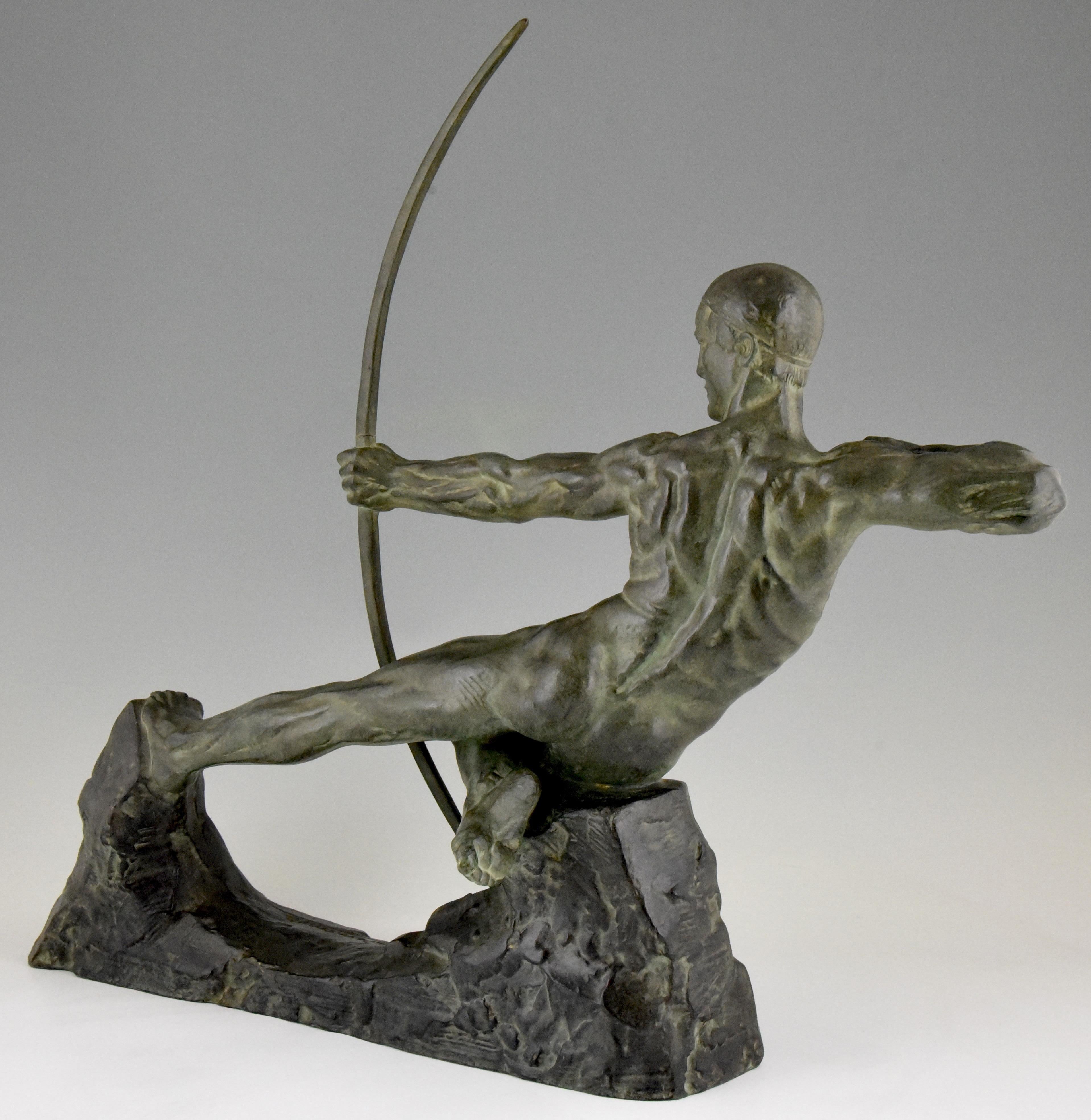 20th Century Art Deco Bronze Sculpture Male Nude Archer Hercules Victor Demanet 1925 For Sale