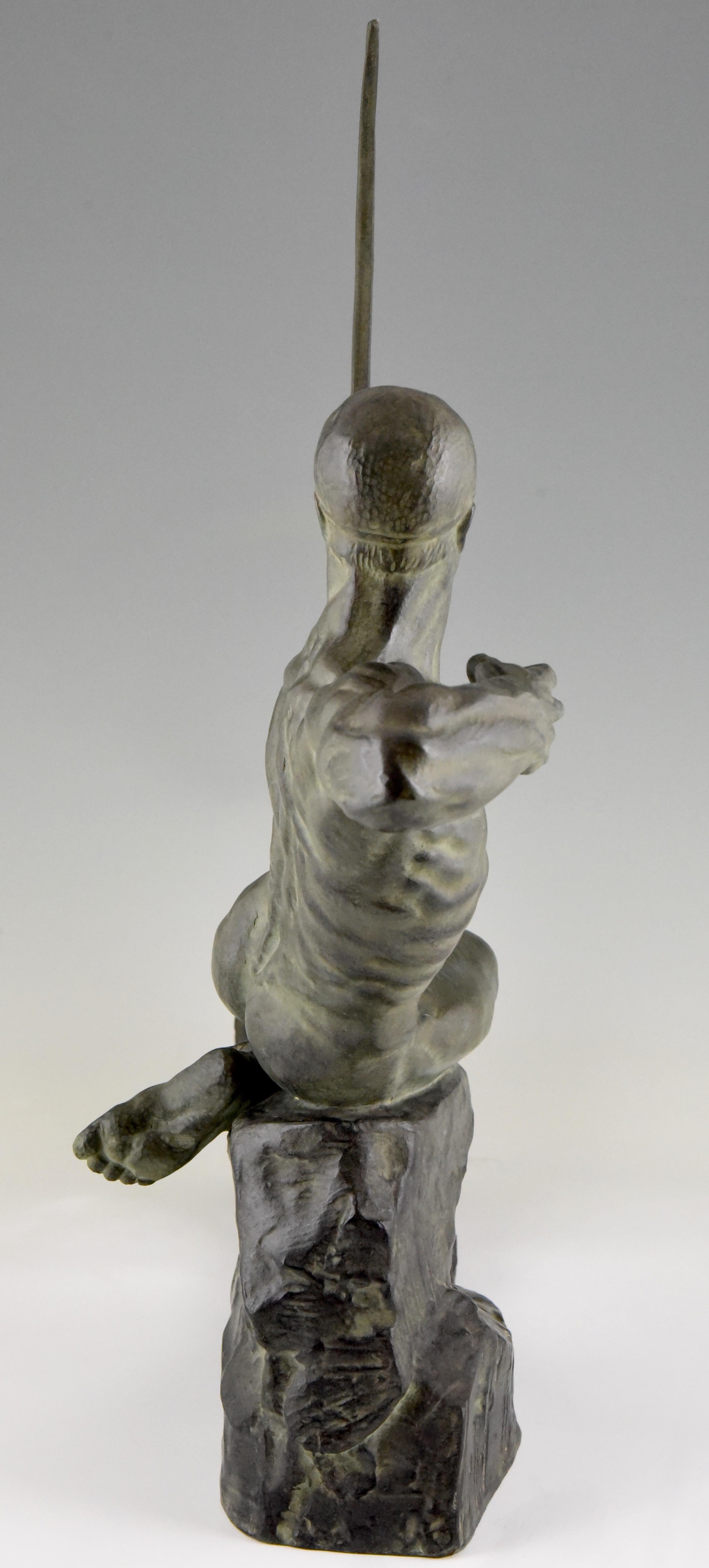 Art Deco Bronze Sculpture Male Nude Archer Hercules Victor Demanet 1925 1