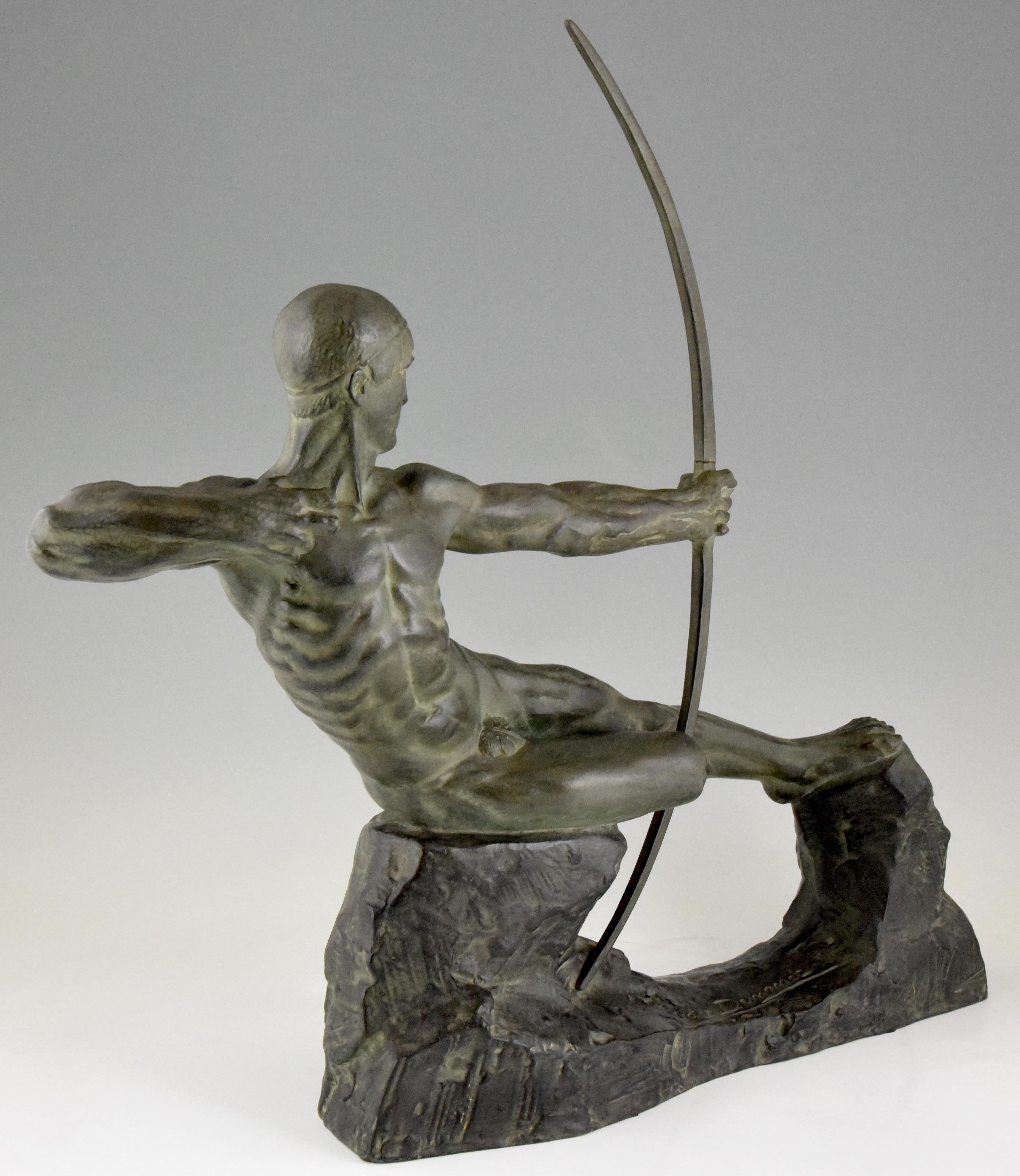 Art Deco Bronze Skulptur Männlicher Akt Archer Hercules Victor Demanet 1925 2