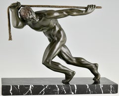 Art deco bronze sculpture male nude athlete by Maurice Guiraud Rivière 1930