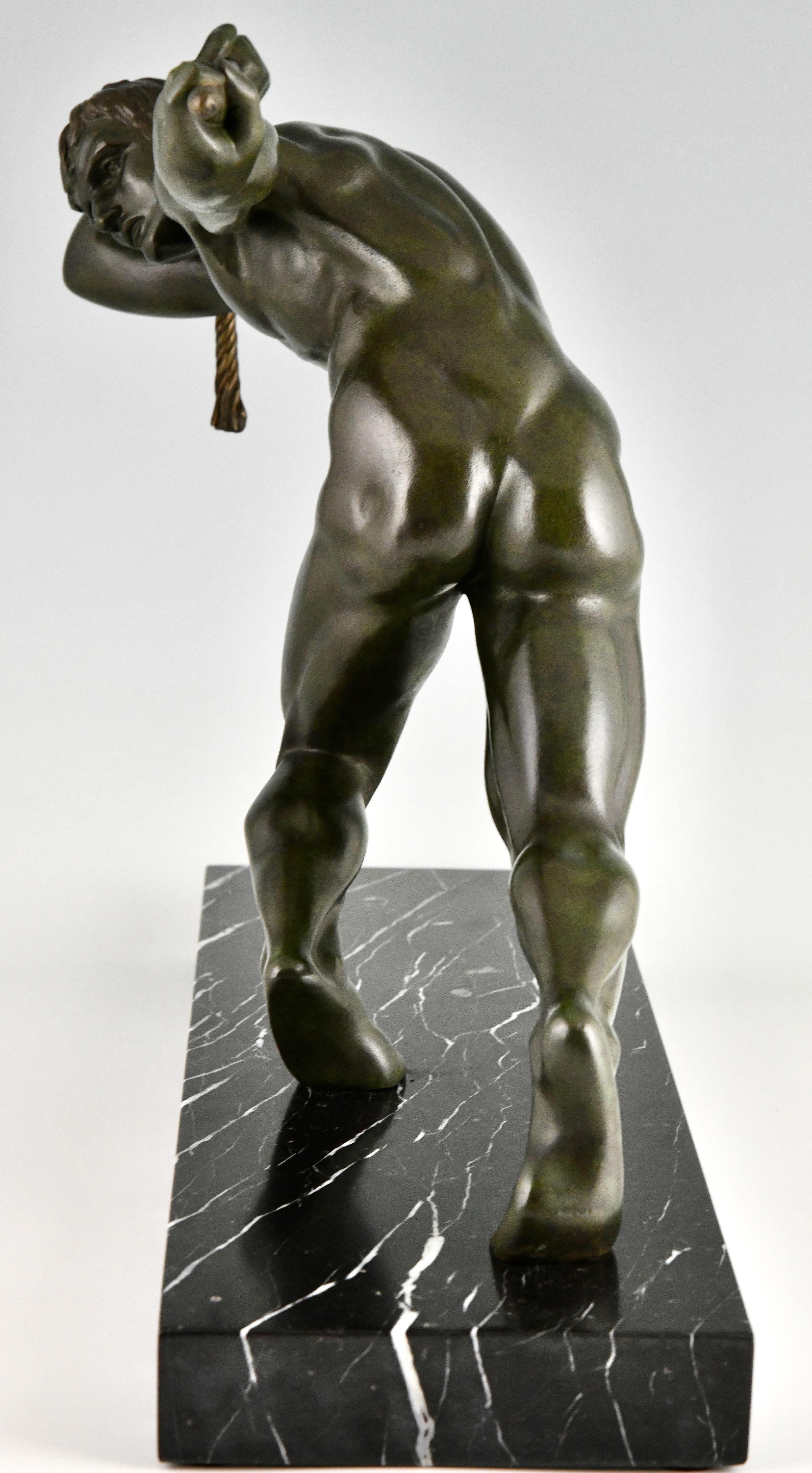 Bronze Art deco bronze sculpture male nude athlete by Maurice Guiraud Rivière 1930 For Sale