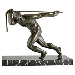 Art deco bronze sculpture male nude athlete by Maurice Guiraud Rivière 1930