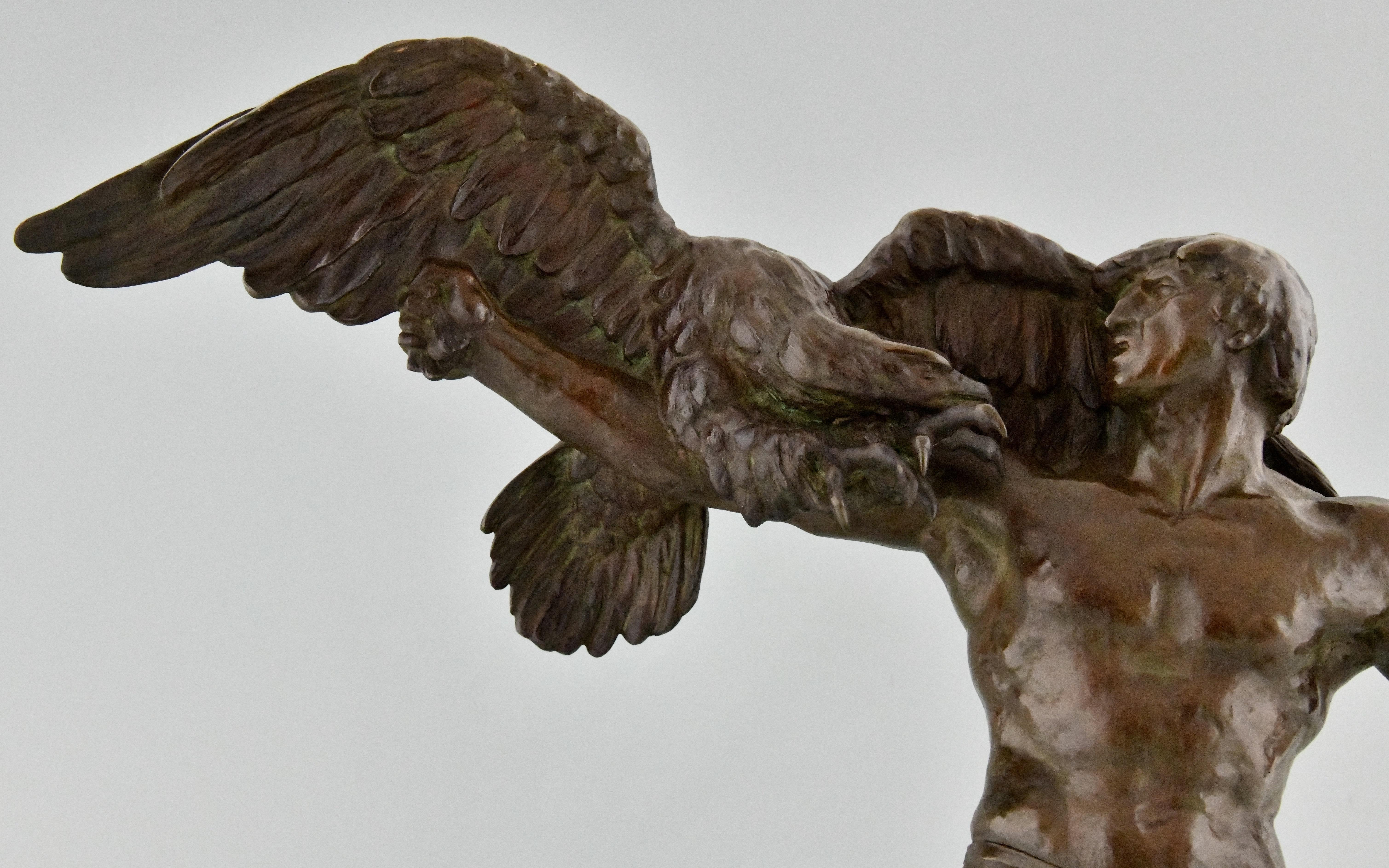 Art Deco Bronze Sculpture Man with Eagle Signed by Georges Gory, France, 1930 4