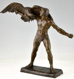 Art Deco Bronze Sculpture Man with Eagle Signed by Georges Gory, France, 1930