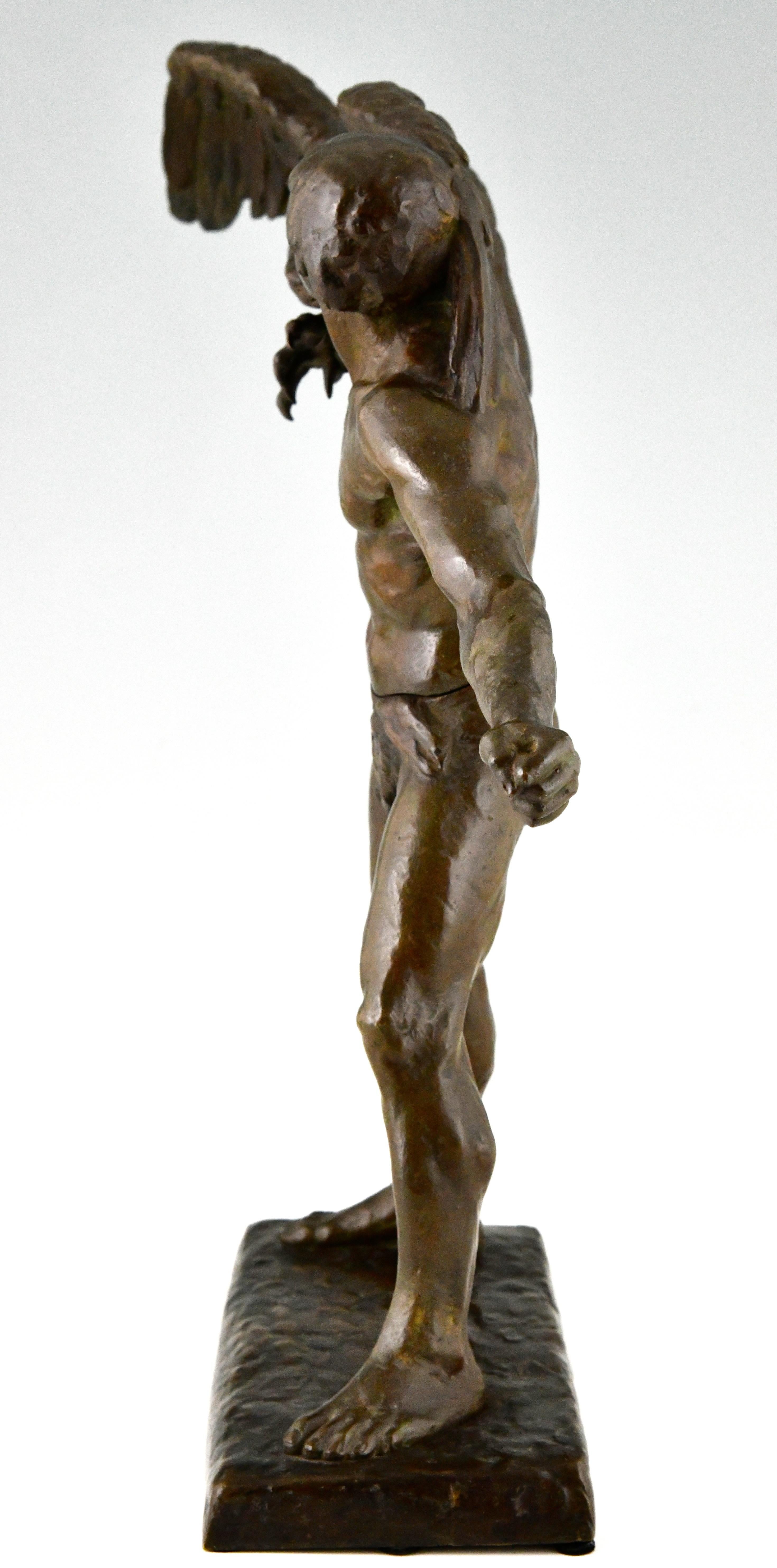 French Art Deco Bronze Sculpture Man with Eagle Signed by Georges Gory, France, 1930