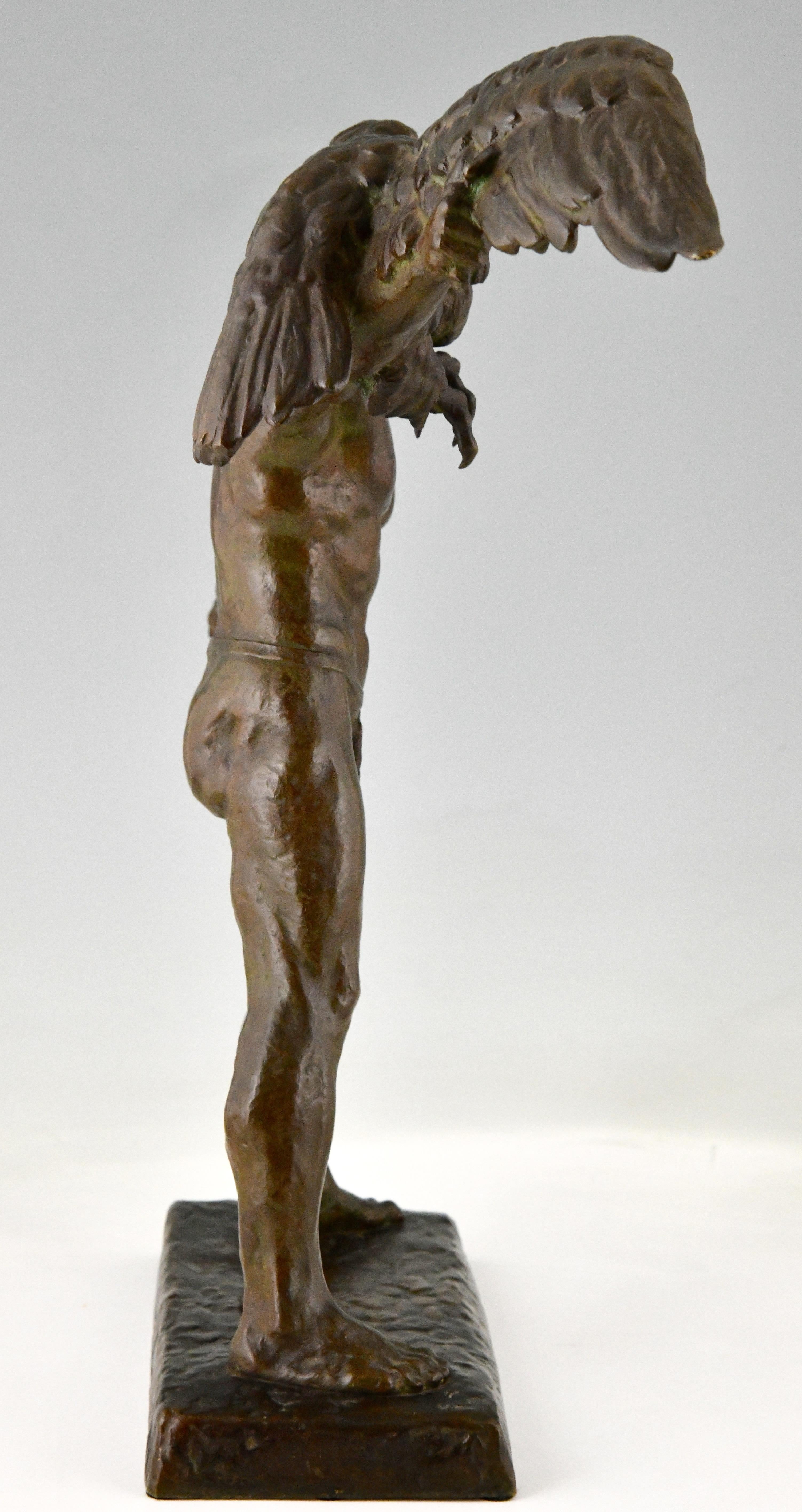 Mid-20th Century Art Deco Bronze Sculpture Man with Eagle Signed by Georges Gory, France, 1930
