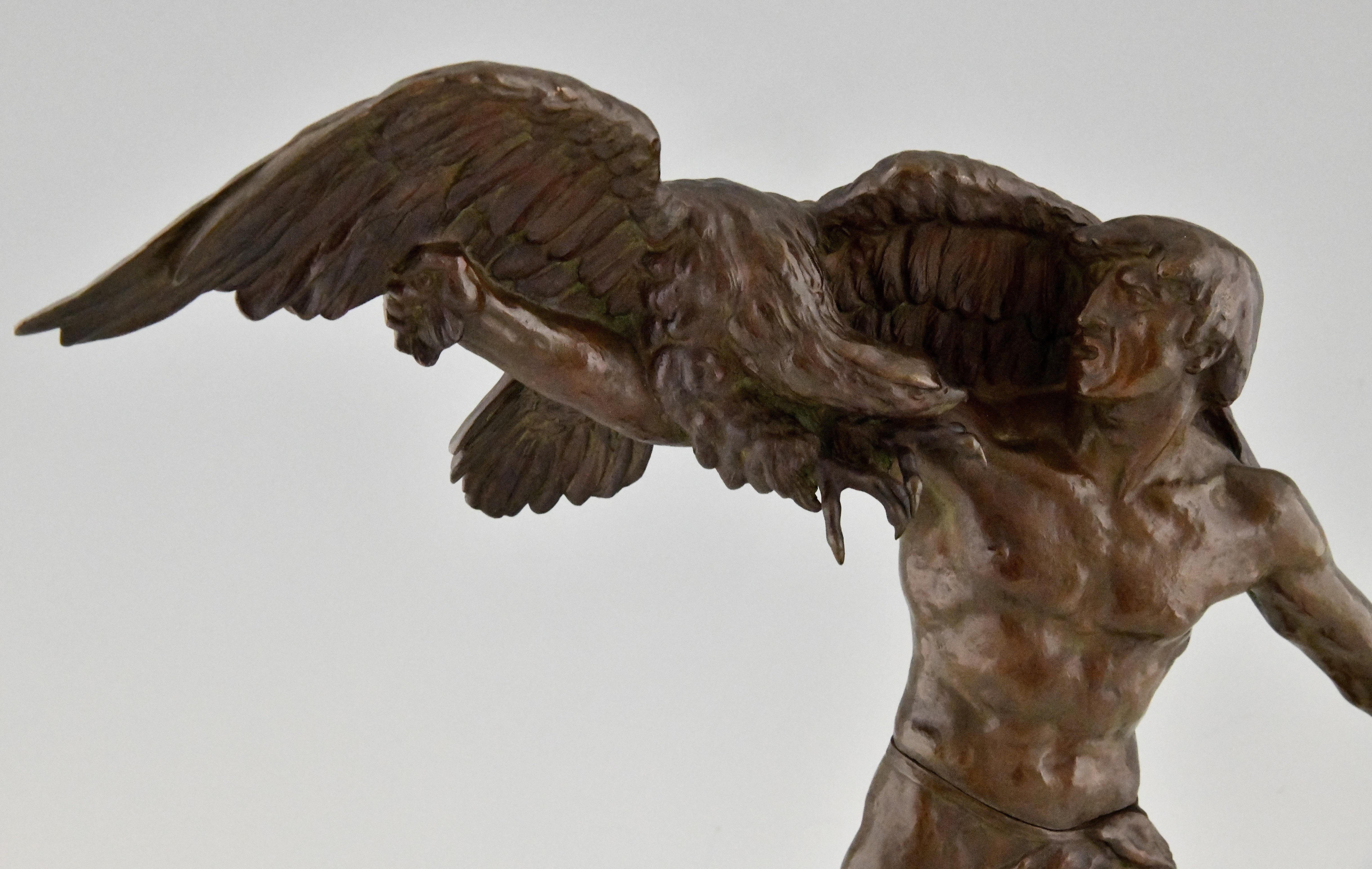 Art Deco Bronze Sculpture Man with Eagle Signed by Georges Gory, France, 1930 2