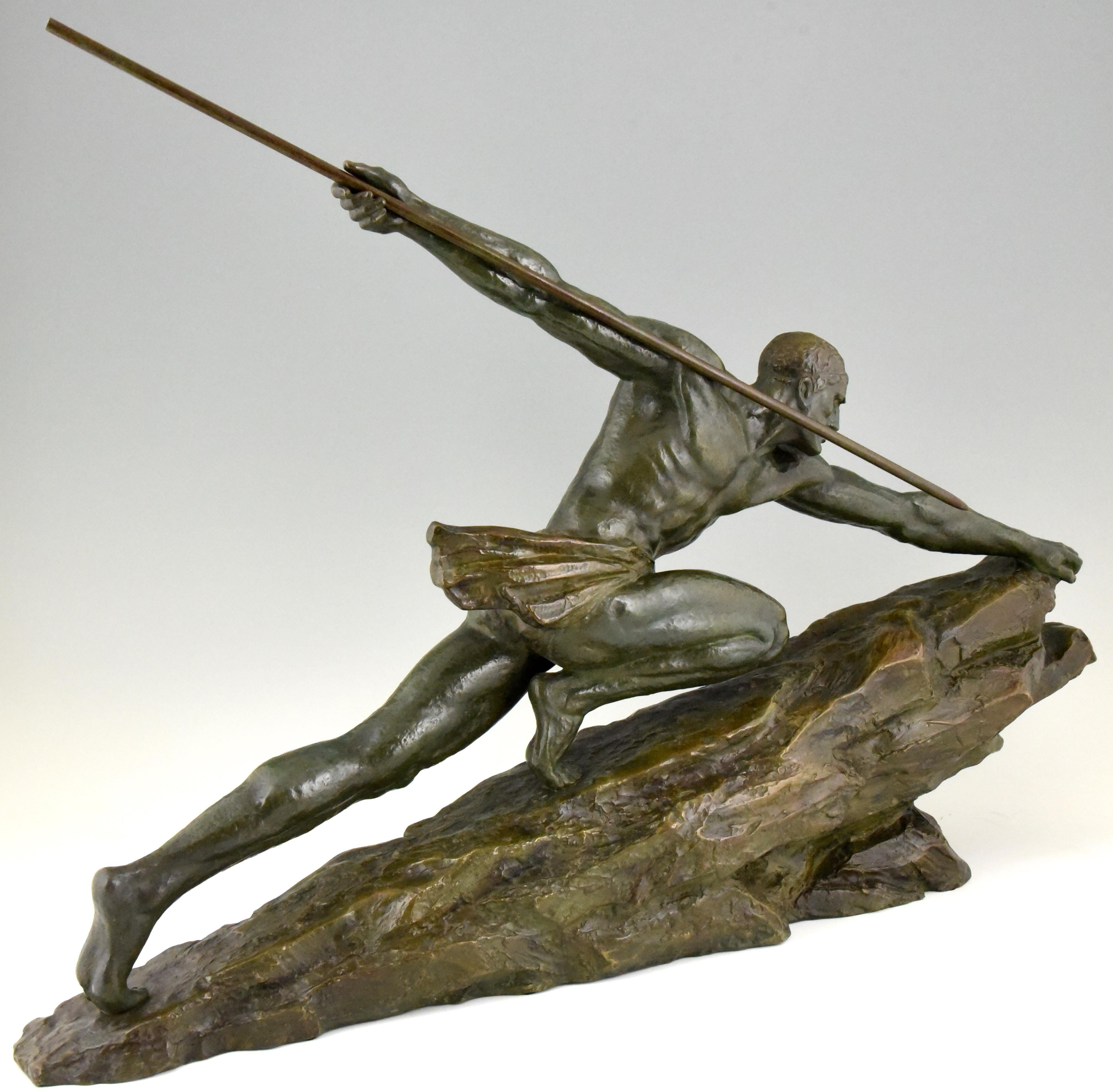 Art Deco Bronze Sculpture Man with Spear Pierre Le Faguays France  1927 3