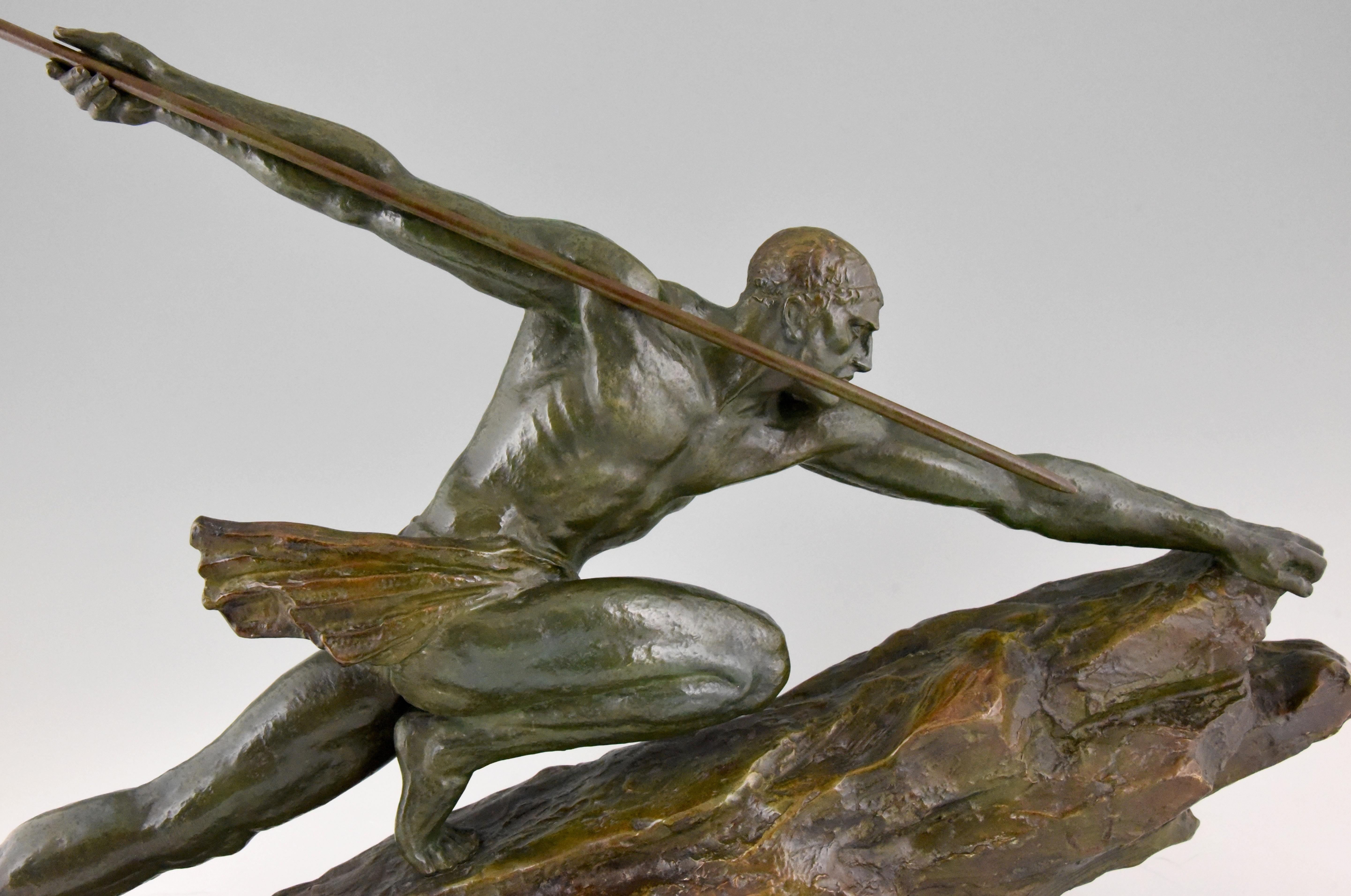 Art Deco Bronze Sculpture Man with Spear Pierre Le Faguays France  1927 4