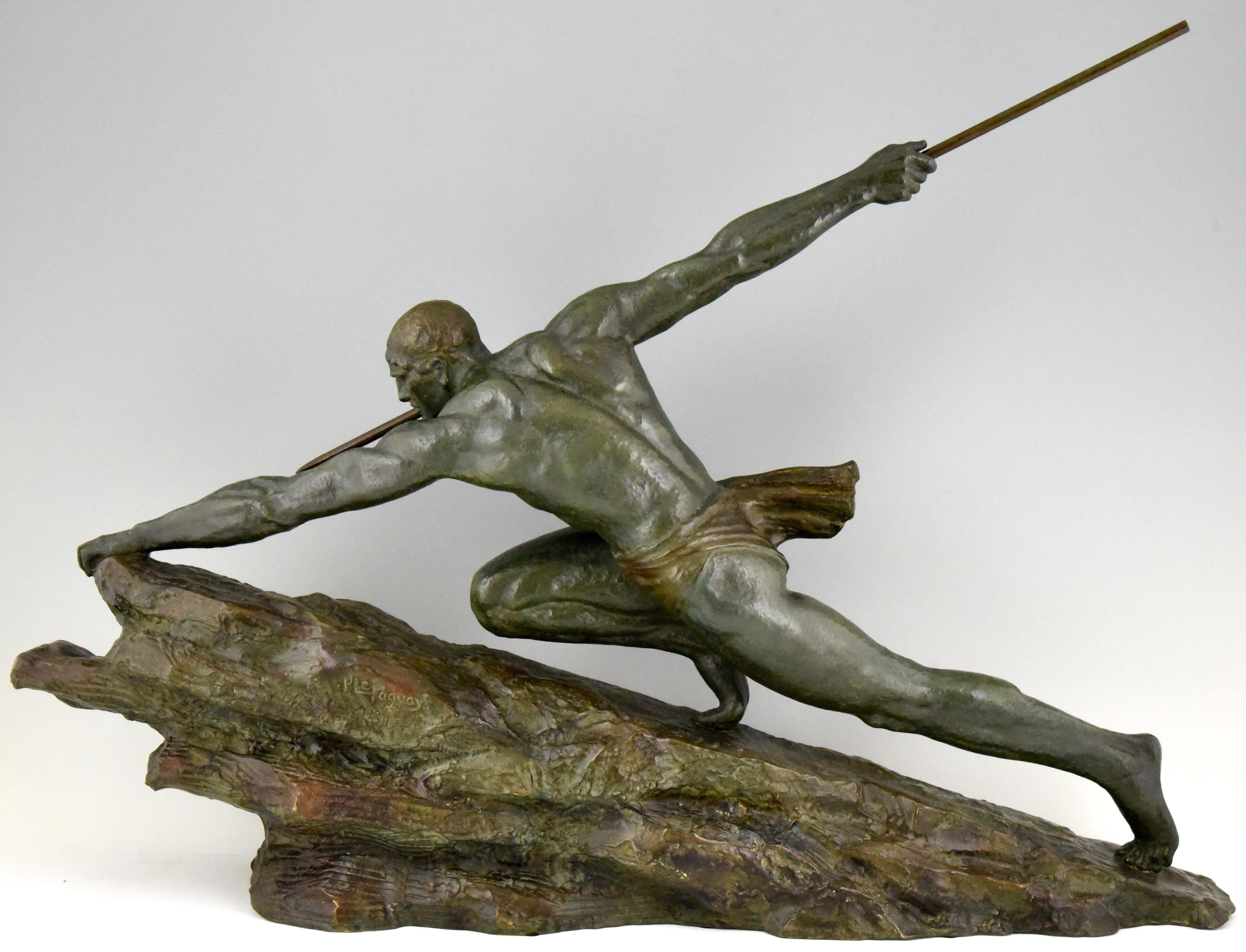 20th Century Art Deco Bronze Sculpture Man with Spear Pierre Le Faguays France  1927