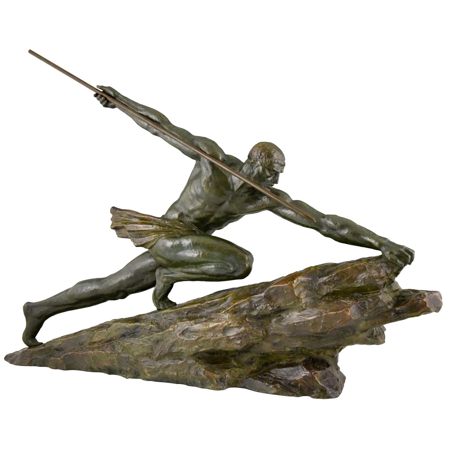 Art Deco Bronze Sculpture Man with Spear Pierre Le Faguays France  1927