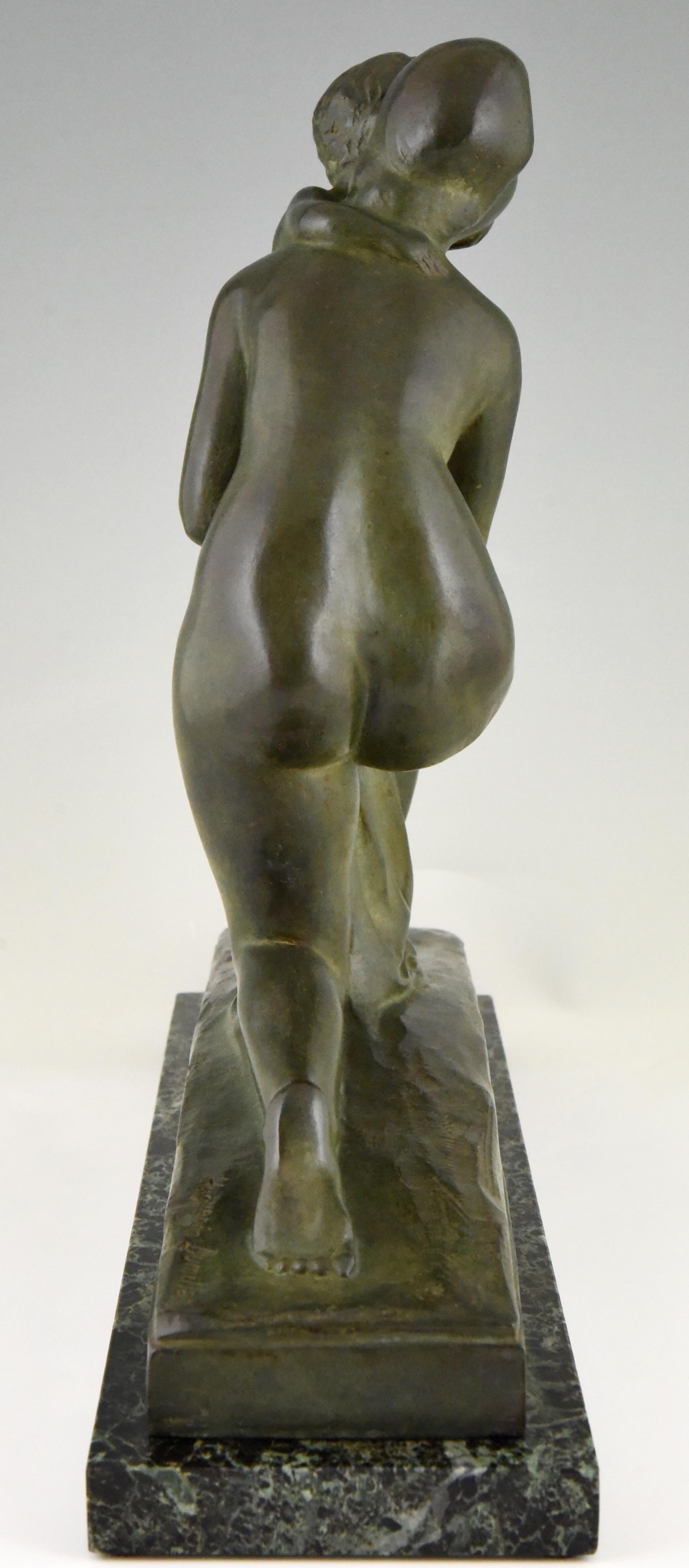 Art Deco Bronze Sculpture Mother and Child Motherhood André Huguenin Dumittan 1