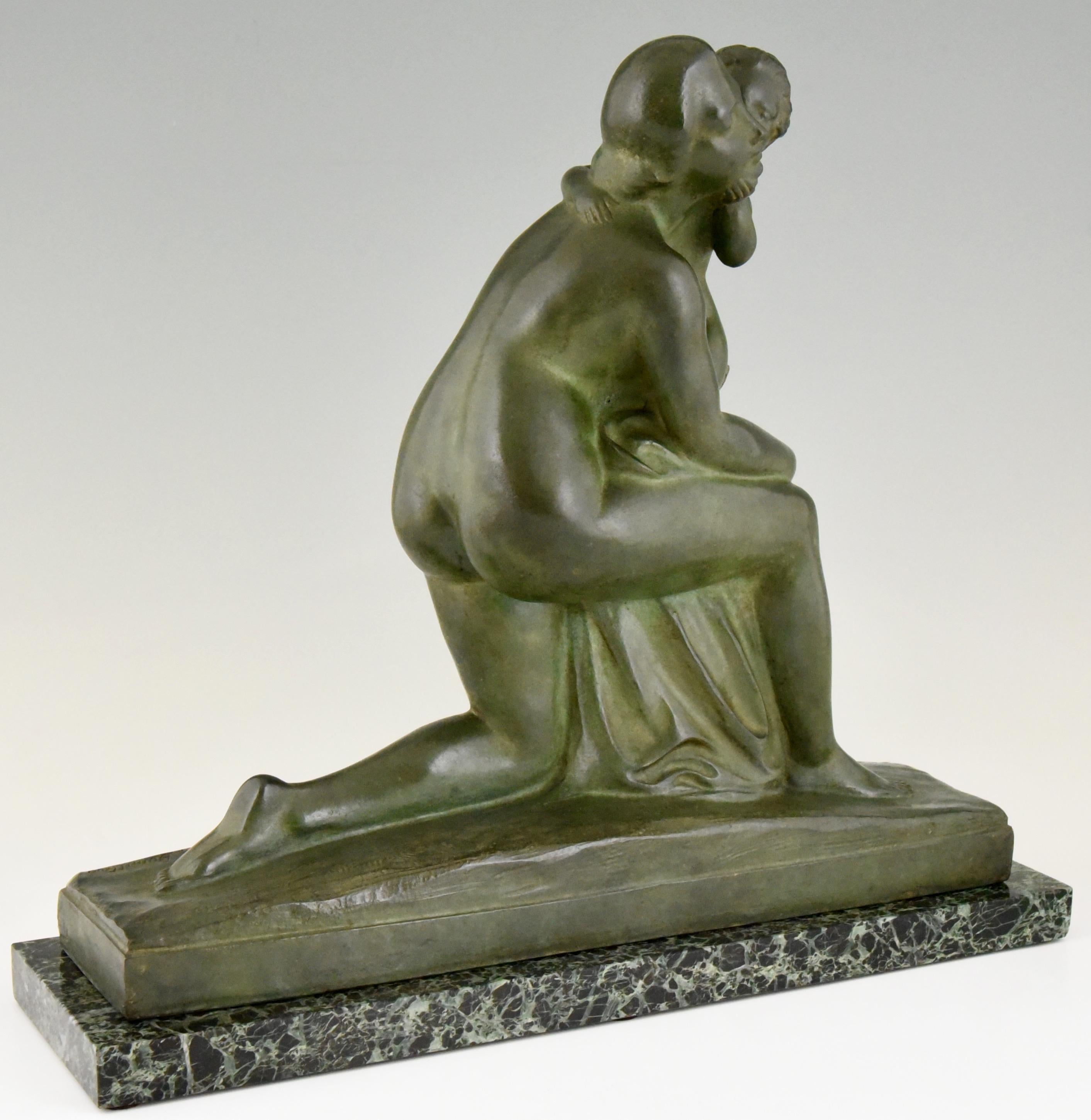 Art Deco Bronze Sculpture Mother and Child Motherhood André Huguenin Dumittan 2