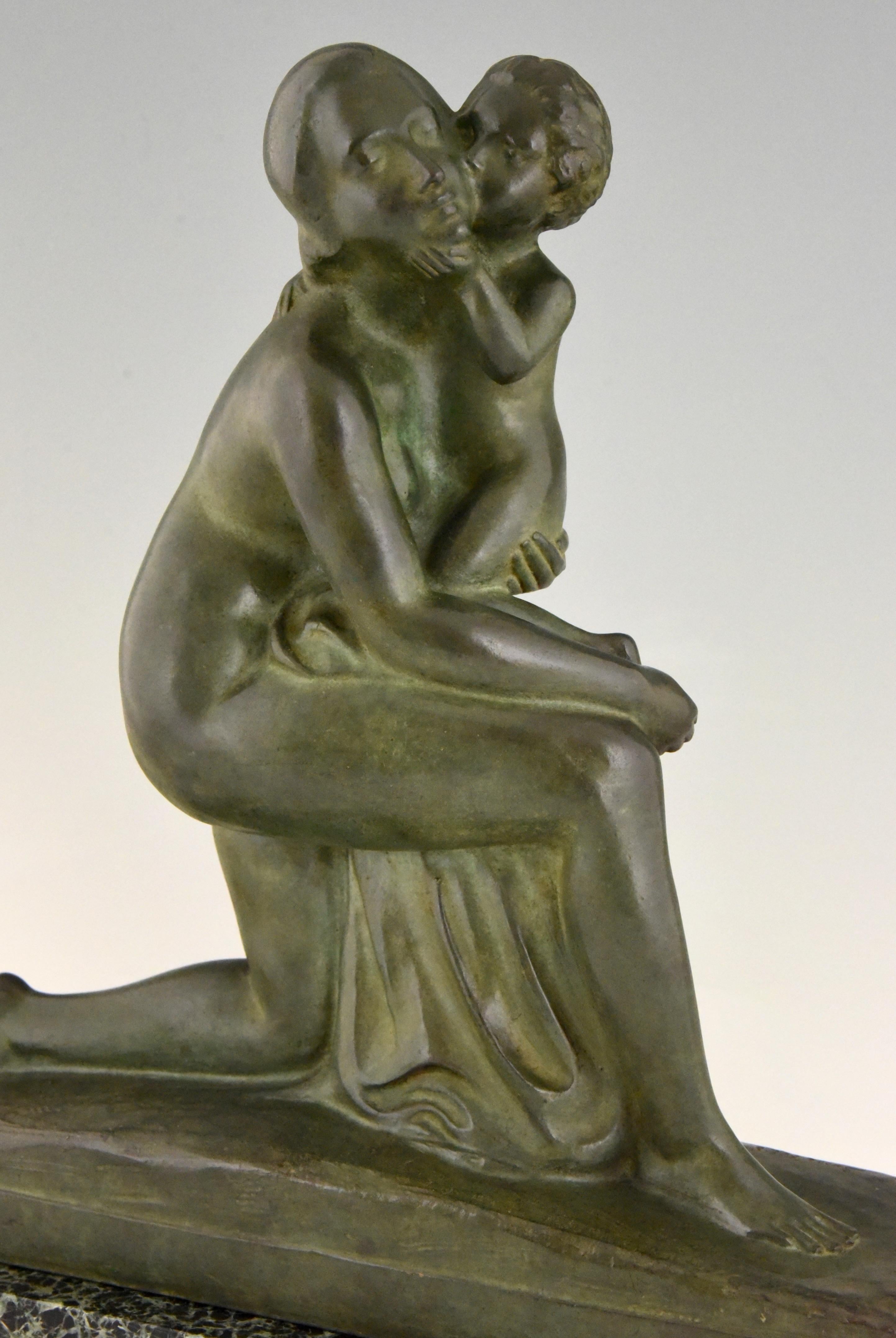 Art Deco Bronze Sculpture Mother and Child Motherhood André Huguenin Dumittan 3