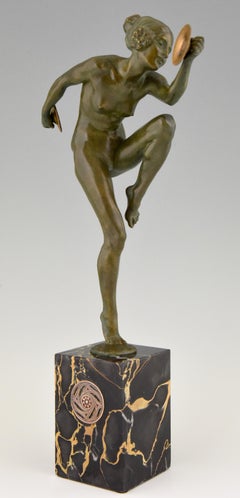 Art Deco Bronze Sculpture Nude Cymbal Dancer Lucien Alliot, France, 1925