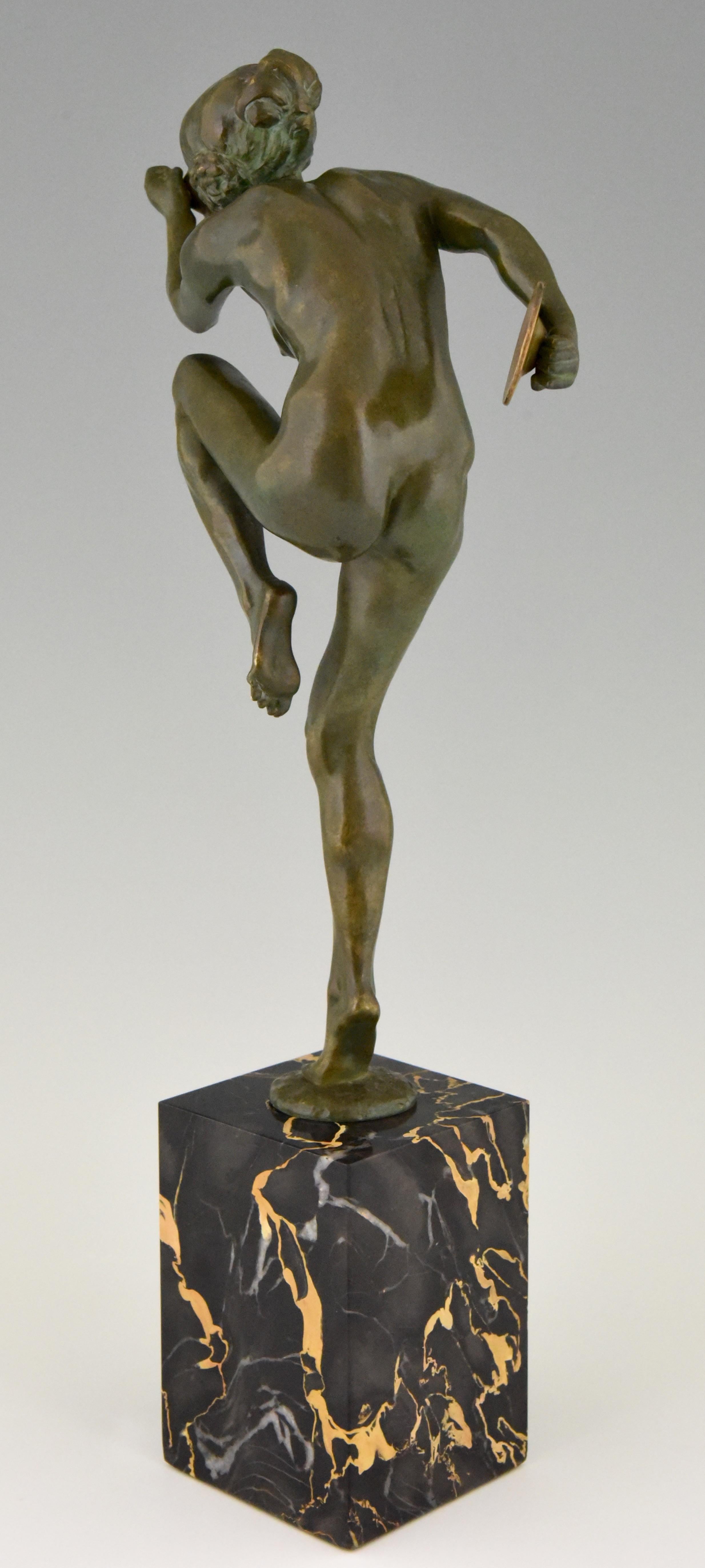 20th Century Art Deco Bronze Sculpture Nude Cymbal Dancer Lucien Alliot, France, 1925